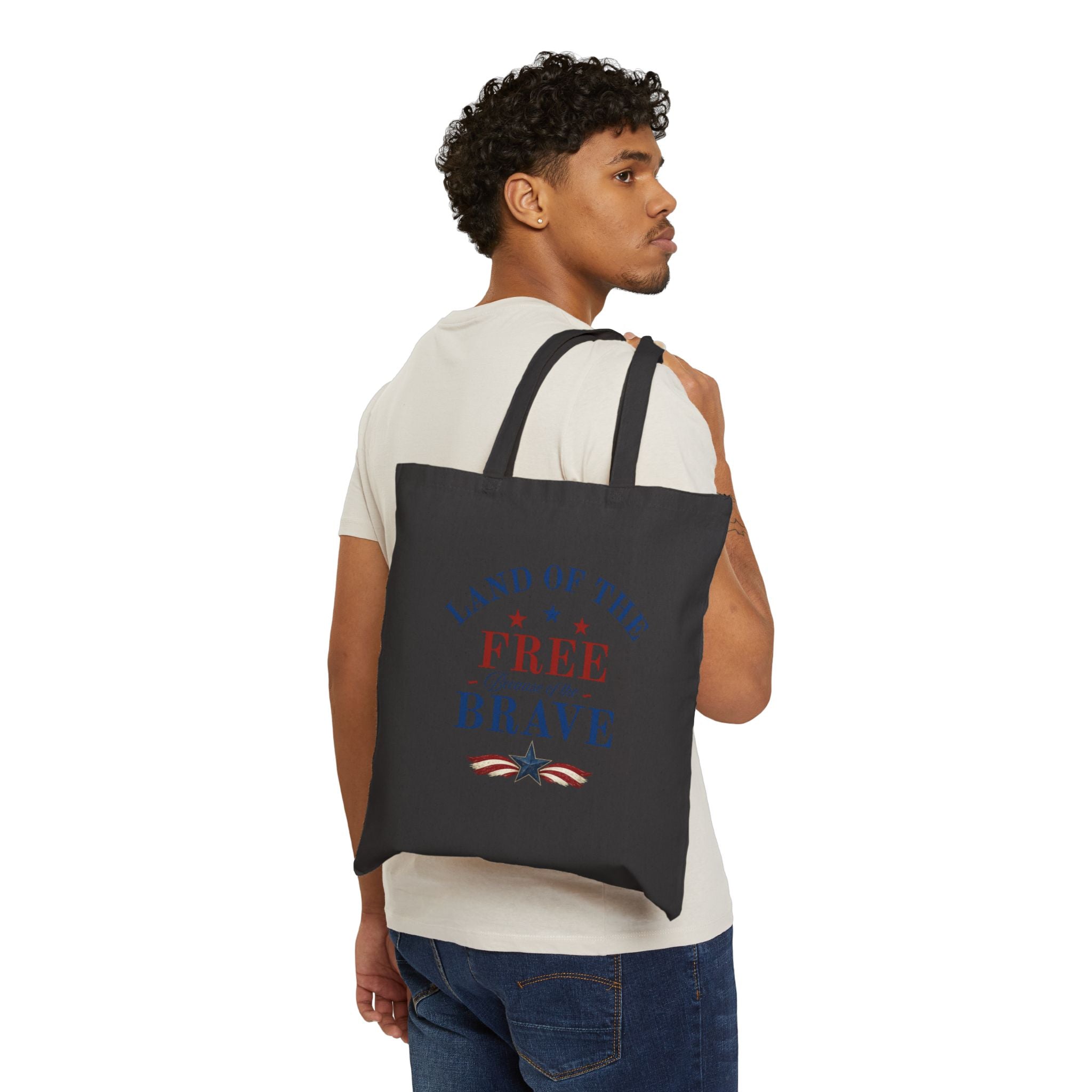 Patriotic Canvas Tote Bag – “Red, White and Country” / “Land of the Free” USA Market Tote