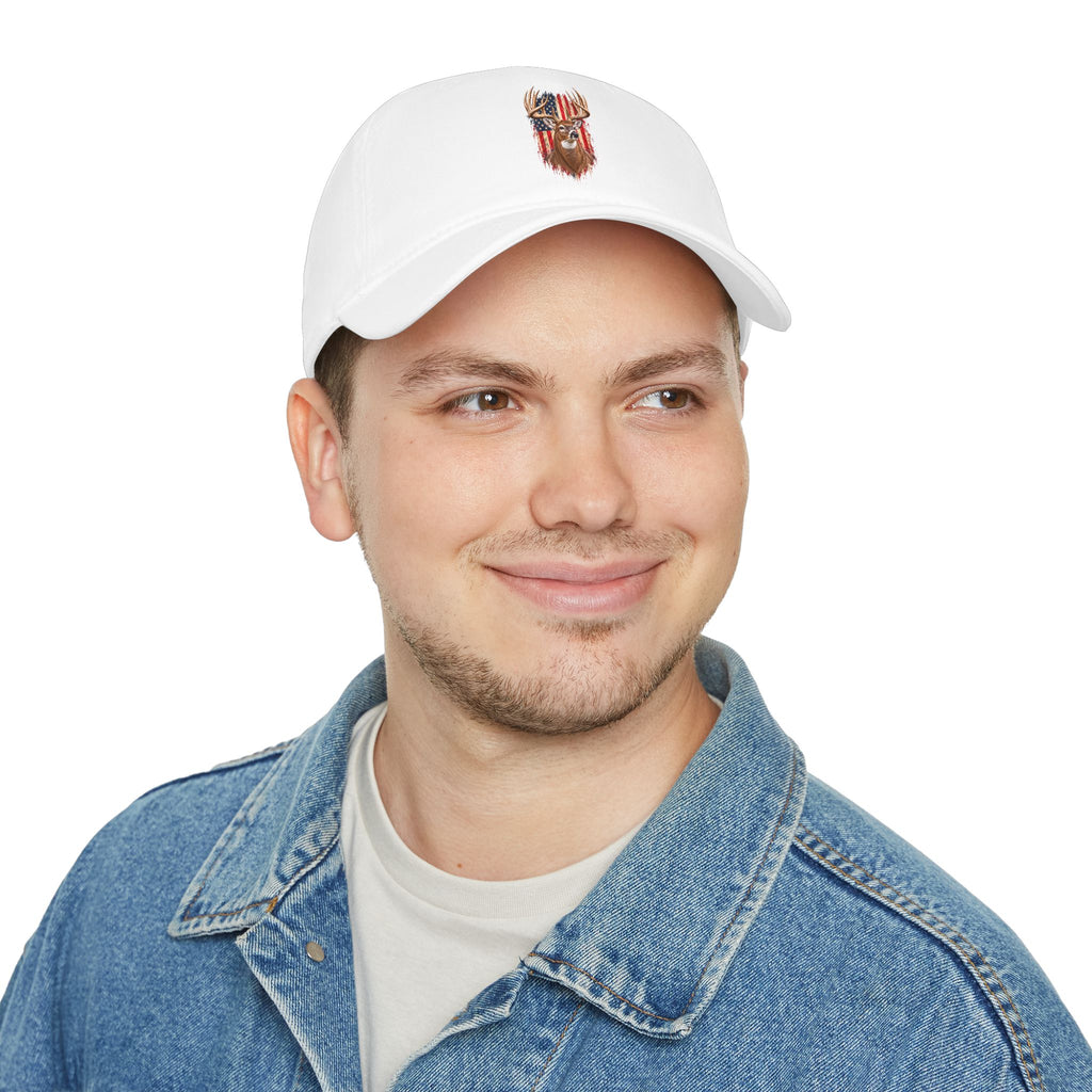 Whitetail Buck American Flag Hat, Adjustable Cotton Dad Cap