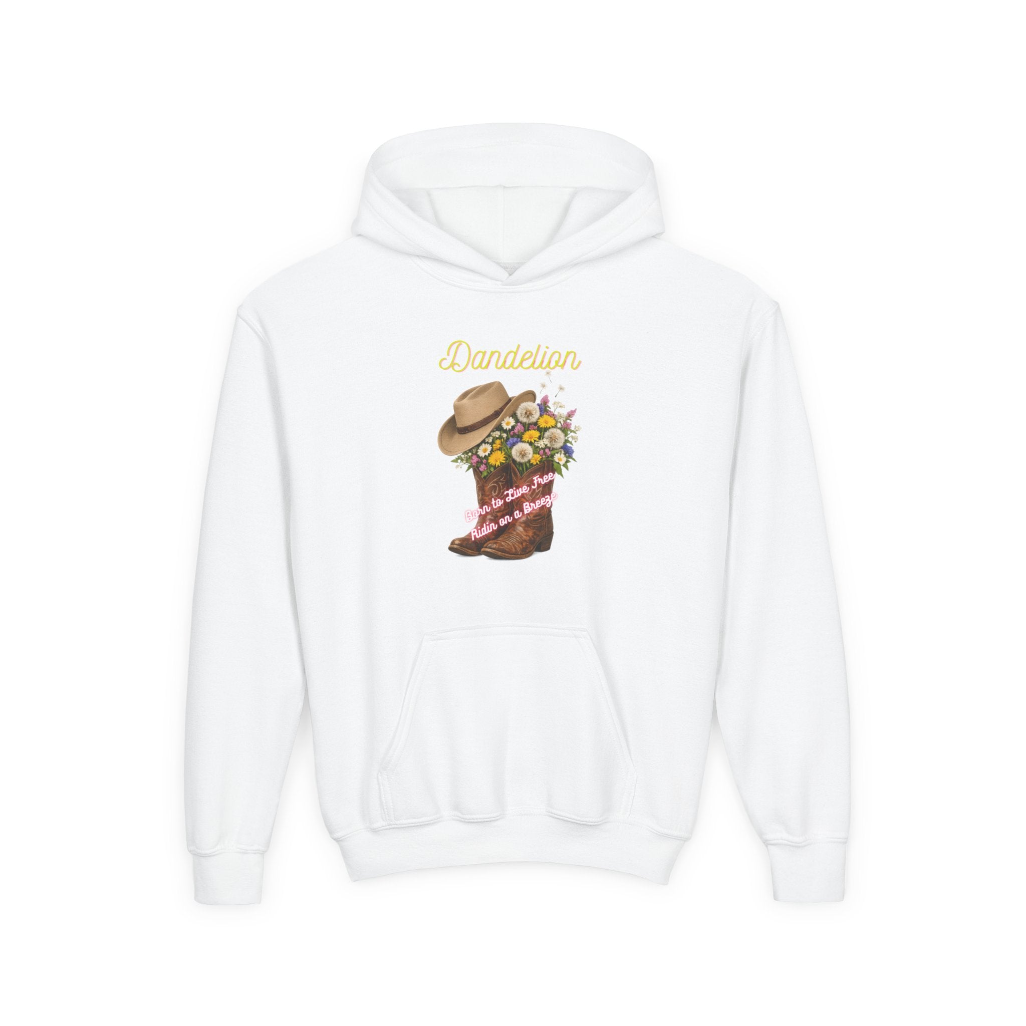 Youth Dandelion Cowboy Boot Hoodie - Floral Western Kids Sweatshirt