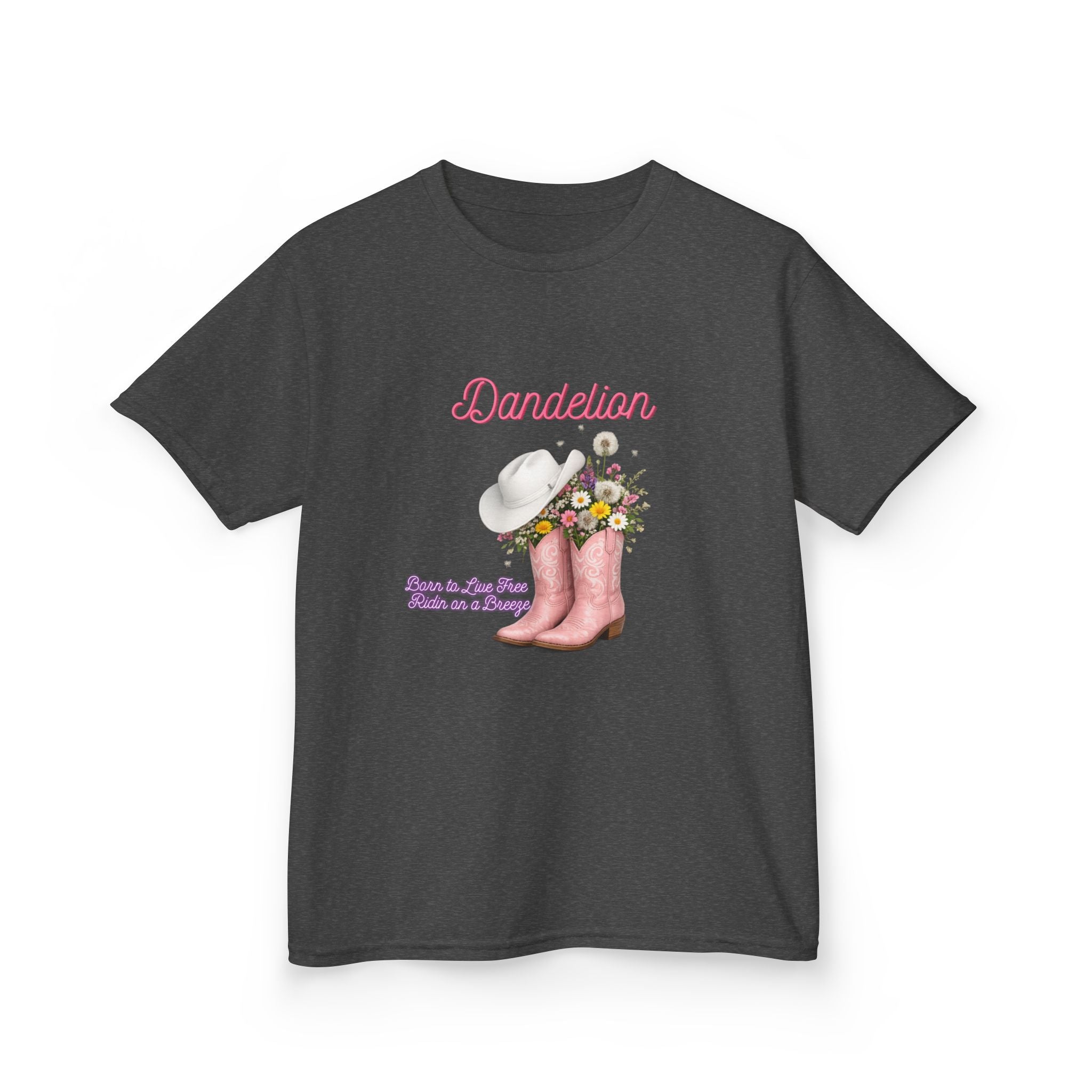 Kids T-Shirt — Dandelion Pink Rain Boots Floral Graphic Tee