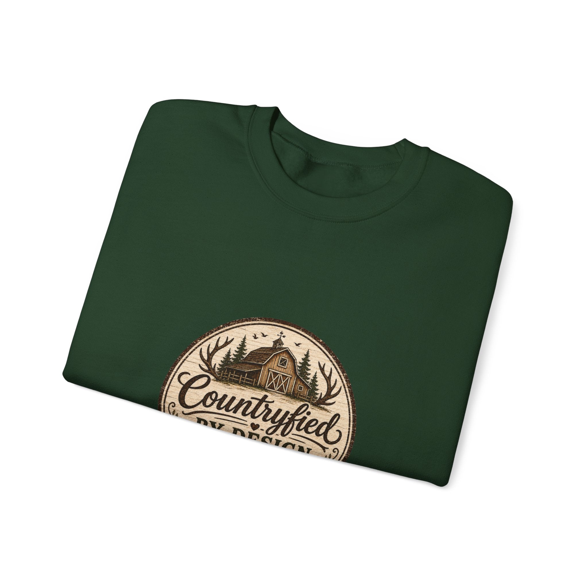 Countryfied By Design Crewneck Sweatshirt — Rustic Farmhouse Graphic Pullover