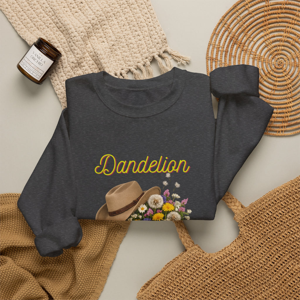Dandelion Cowboy Boots & Hat Sweatshirt — Floral Western Crewneck