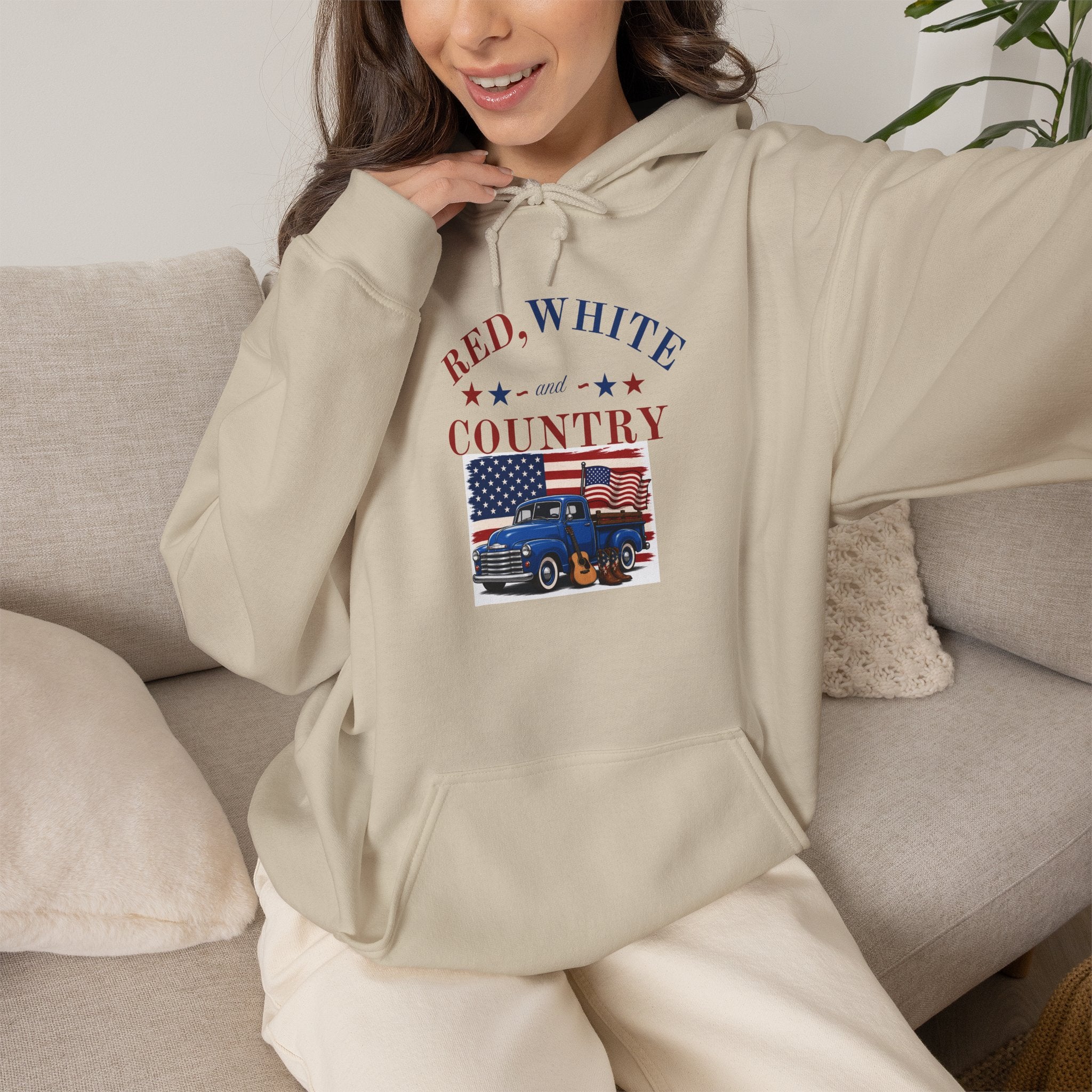 Patriotic Truck Hoodie — "Red White Country" / "Land of the Free, Home of the Brave"