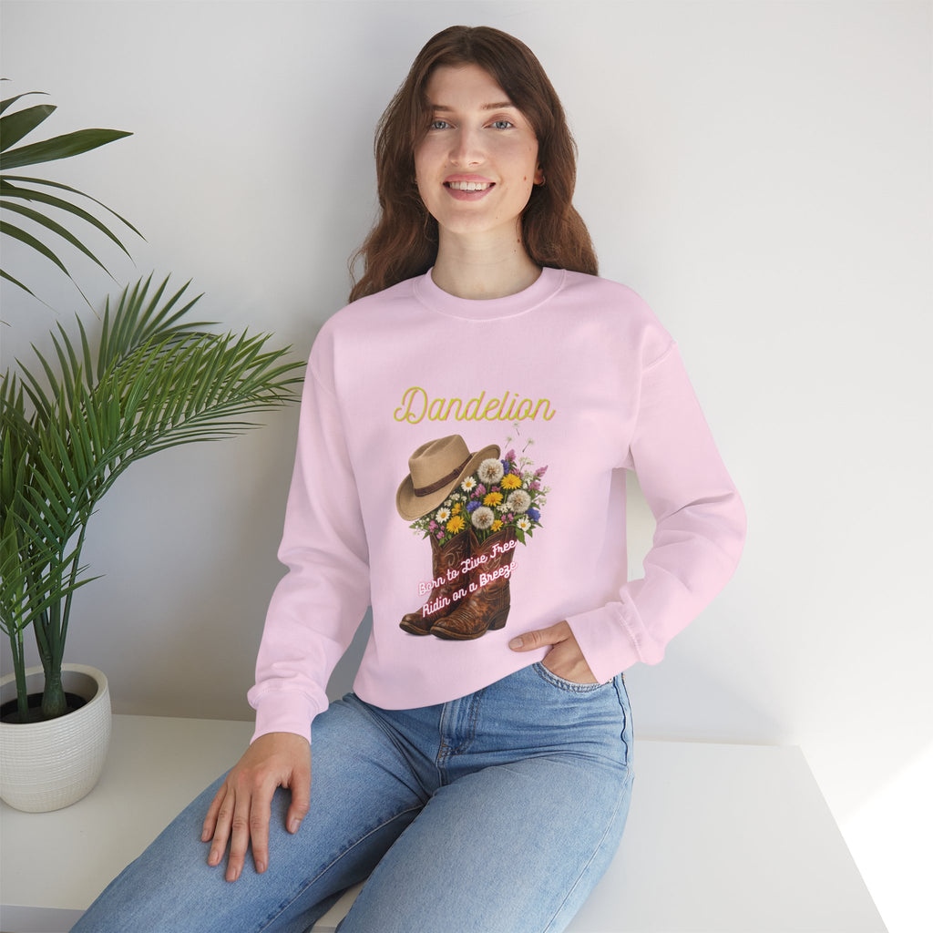Dandelion Cowboy Boots & Hat Sweatshirt — Floral Western Crewneck