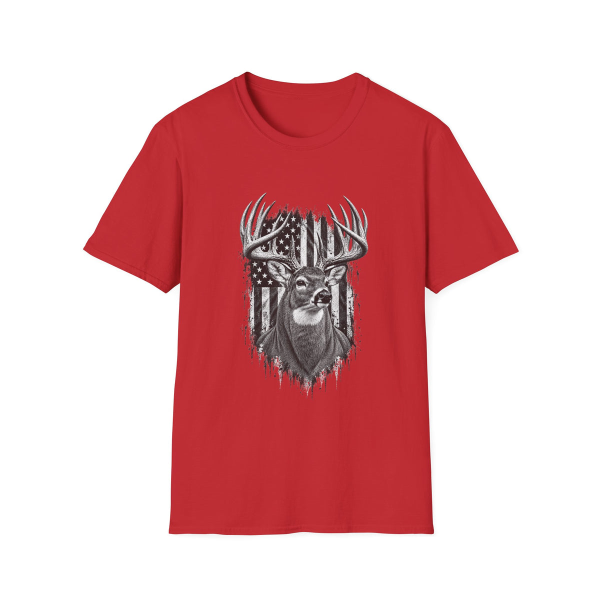 Buck Hunting T-Shirt, Distressed American Flag Deer Graphic Tee, Adult Classic Fit