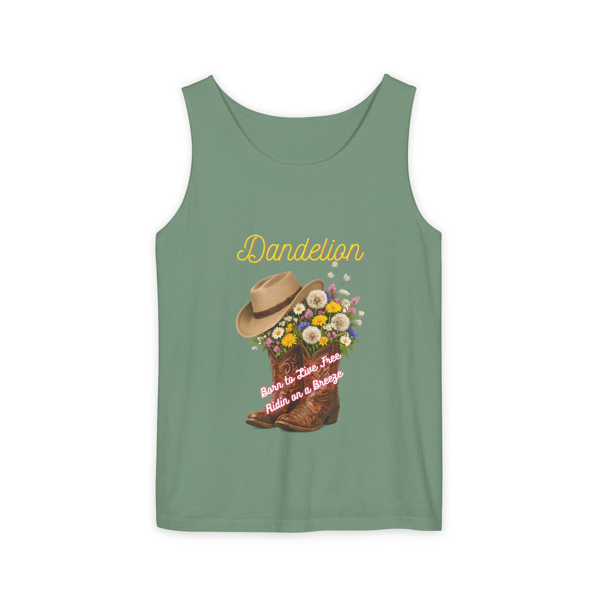 Dandelion Cowboy Boot Tank Top — Floral Western Graphic Summer Tee