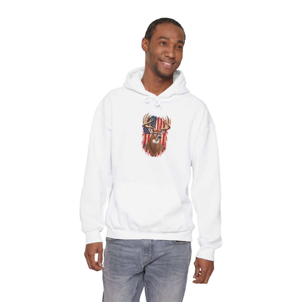 American Flag Deer Head Hoodie | Patriotic Buck Graphic Sweatshirt