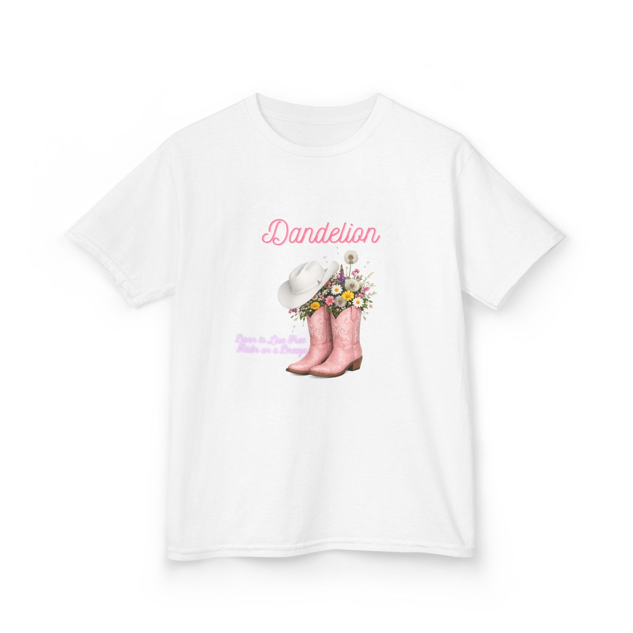Kids T-Shirt — Dandelion Pink Rain Boots Floral Graphic Tee