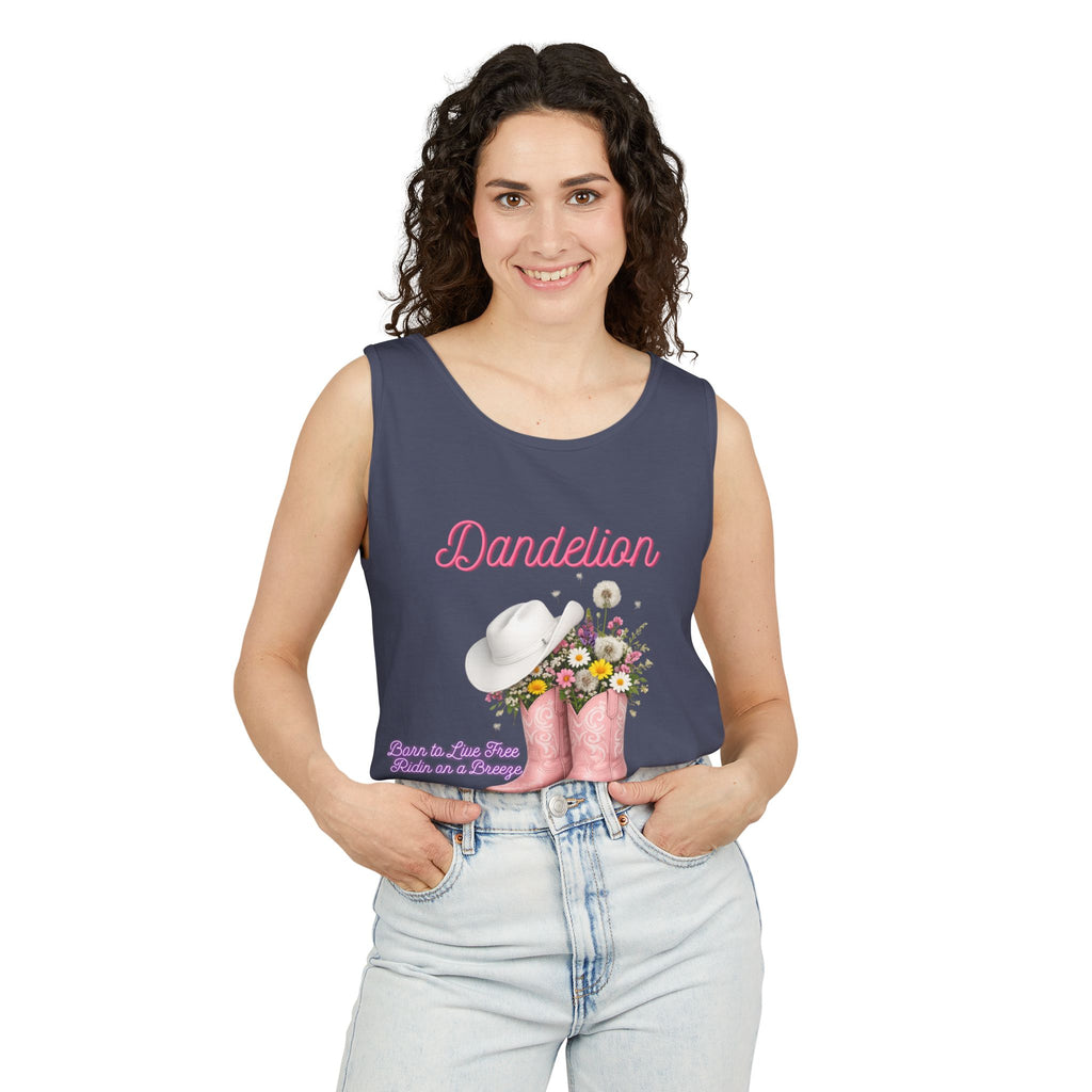 Dandelion Pink Cowboy Boots Tank Top — Floral Western Summer Tee