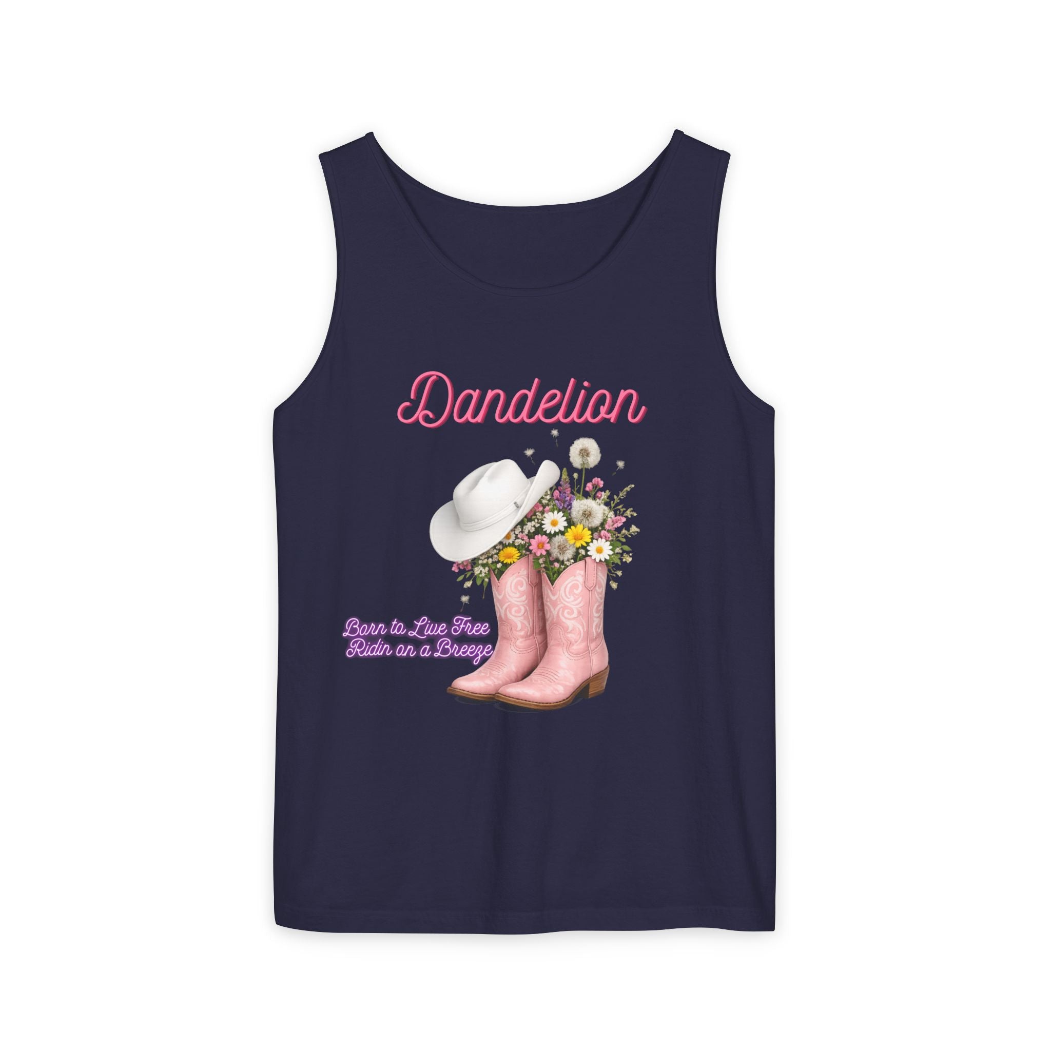 Dandelion Pink Cowboy Boots Tank Top — Floral Western Summer Tee