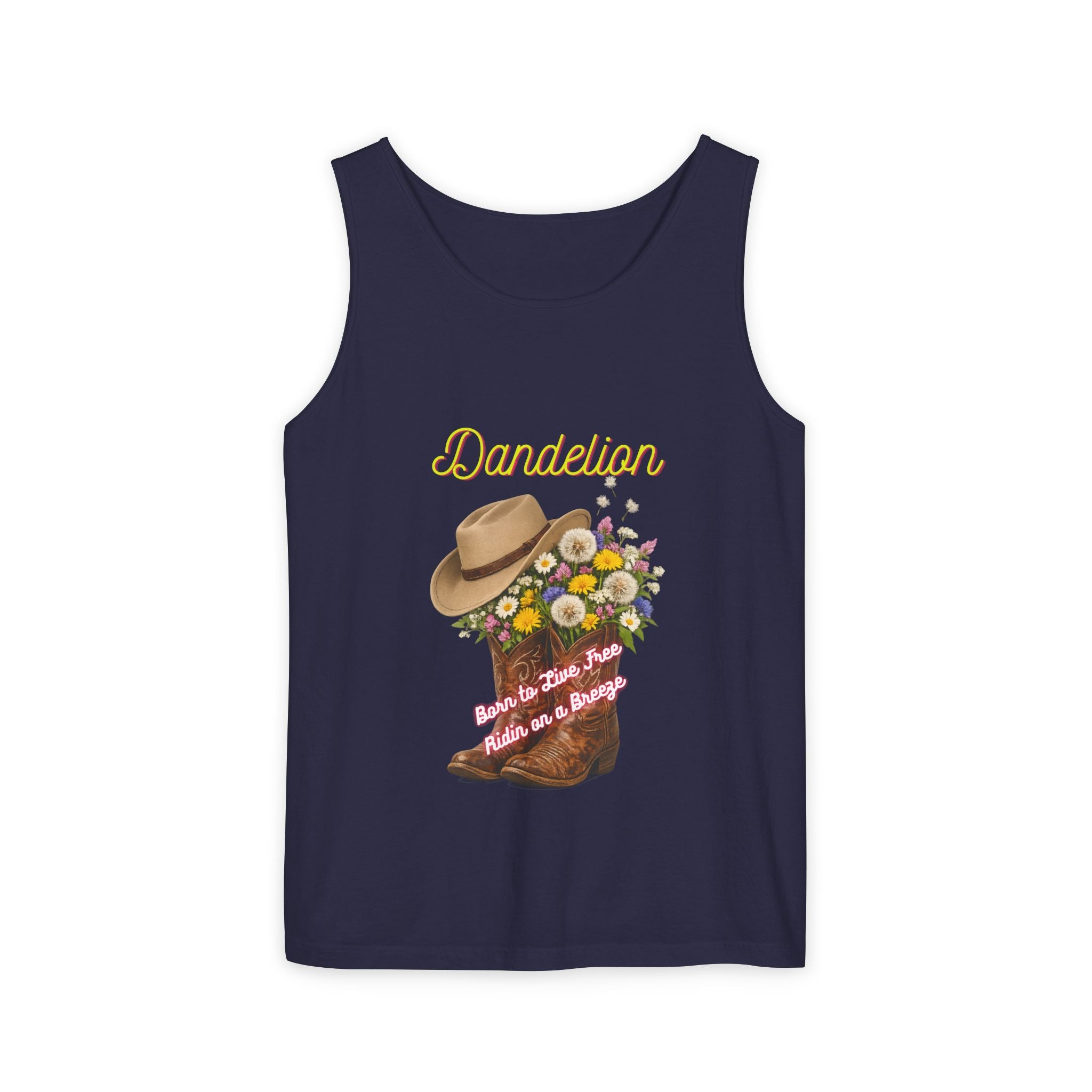 Dandelion Cowboy Boot Tank Top — Floral Western Graphic Summer Tee