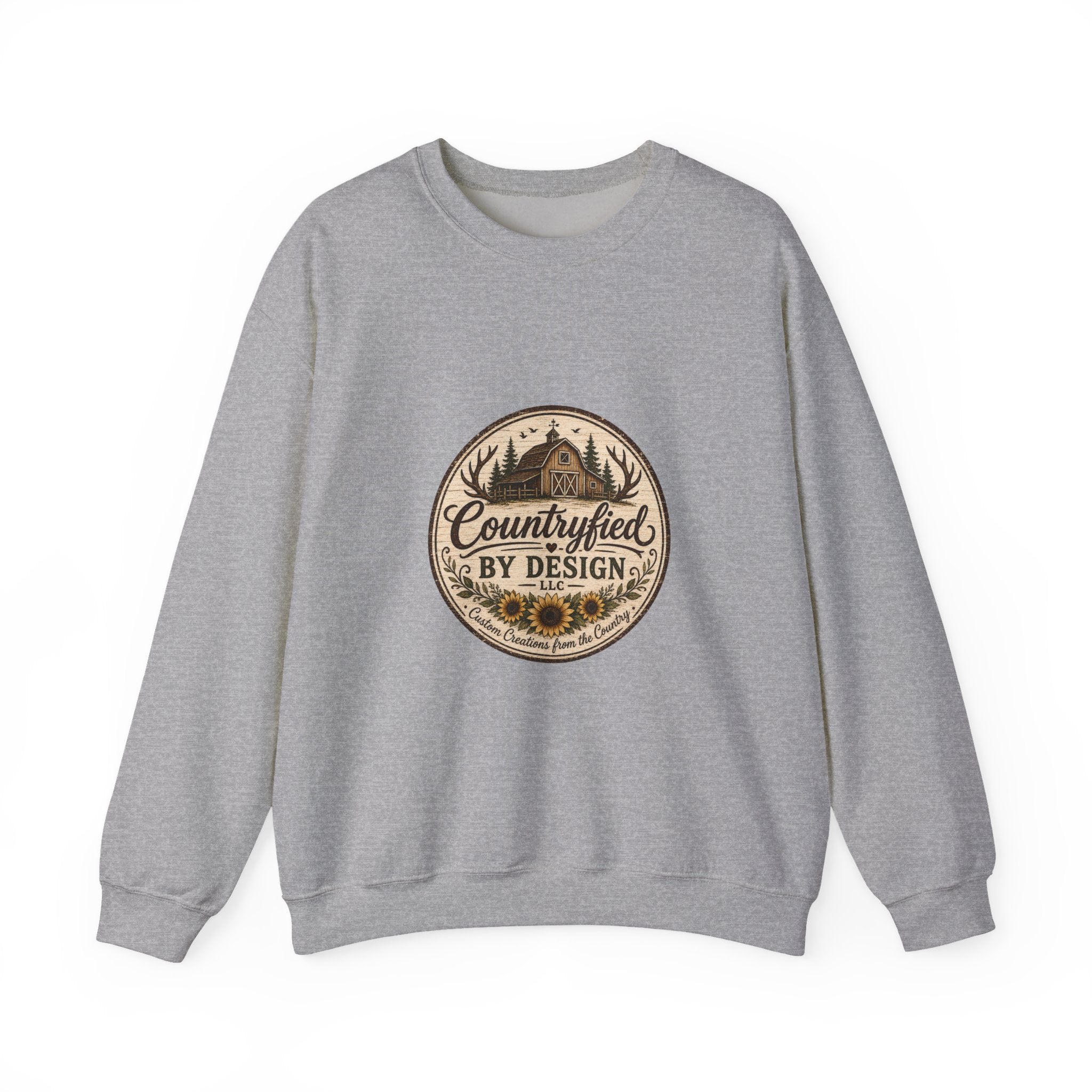 Countryfied By Design Crewneck Sweatshirt — Rustic Farmhouse Graphic Pullover