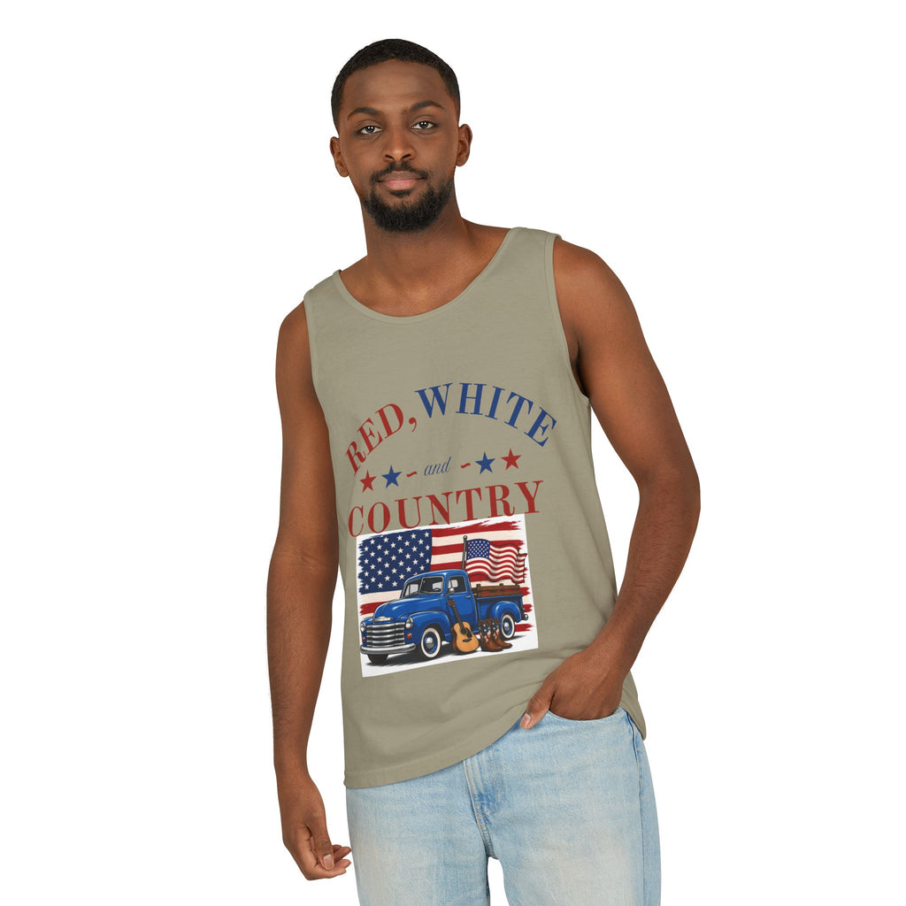Patriotic Tank Top – "Red, White and Country" Vintage Truck | "Land of the Free" 4th of July Tank