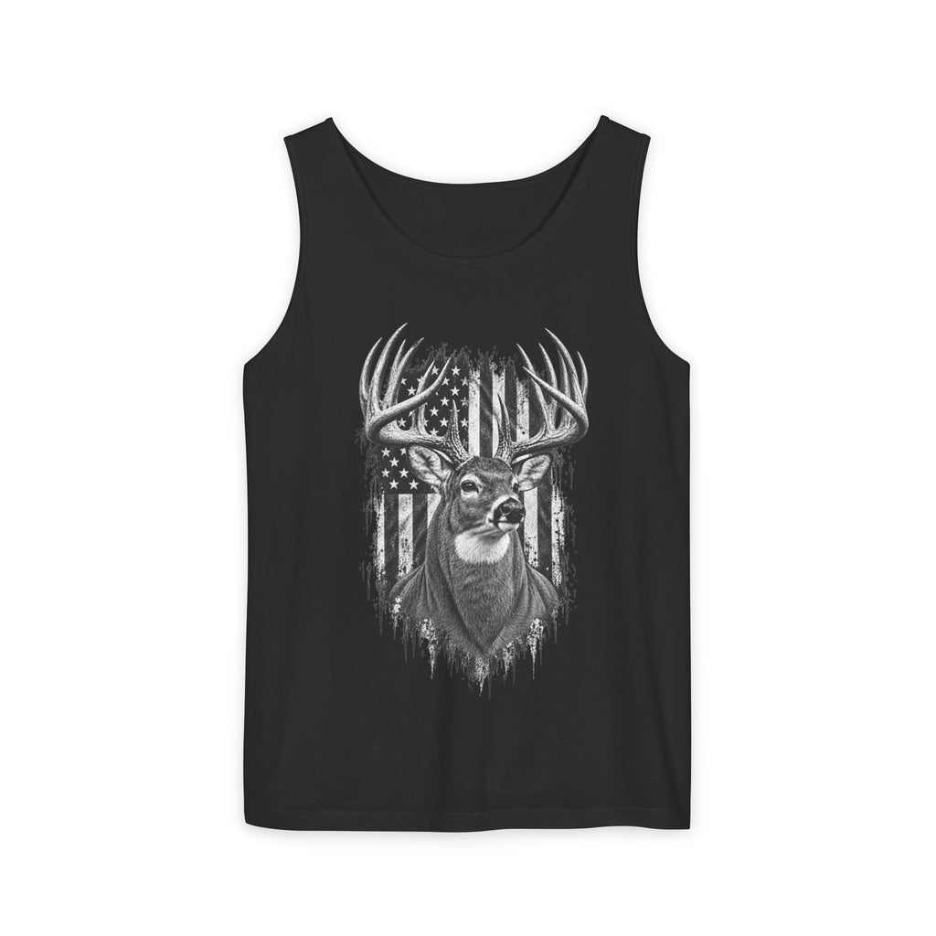 Buck Deer American Flag Tank Top, Garment-Dyed Cotton, Relaxed Fit