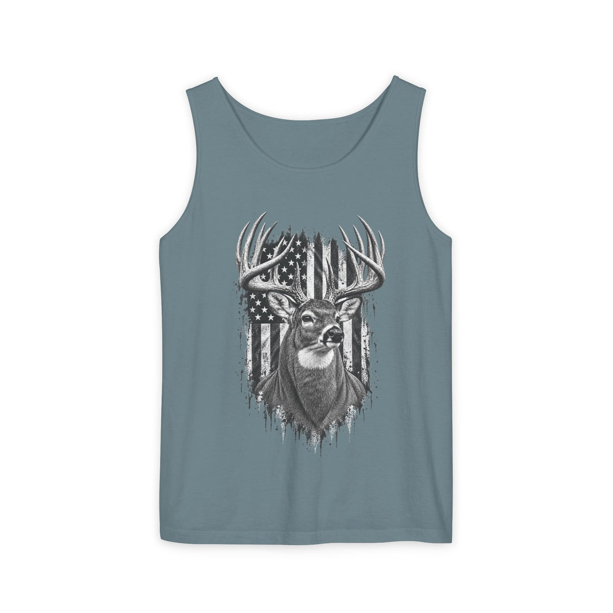 Buck Deer American Flag Tank Top, Garment-Dyed Cotton, Relaxed Fit