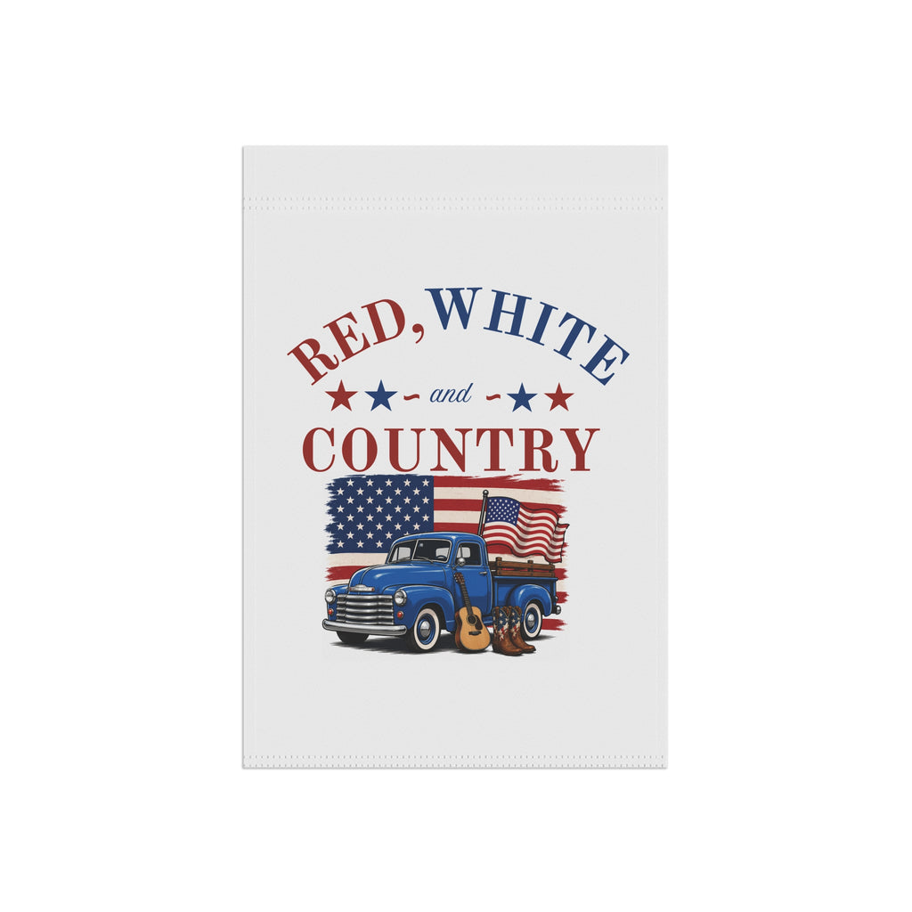 Red, White and Country Garden Flag — Patriotic Truck & Guitar House Banner