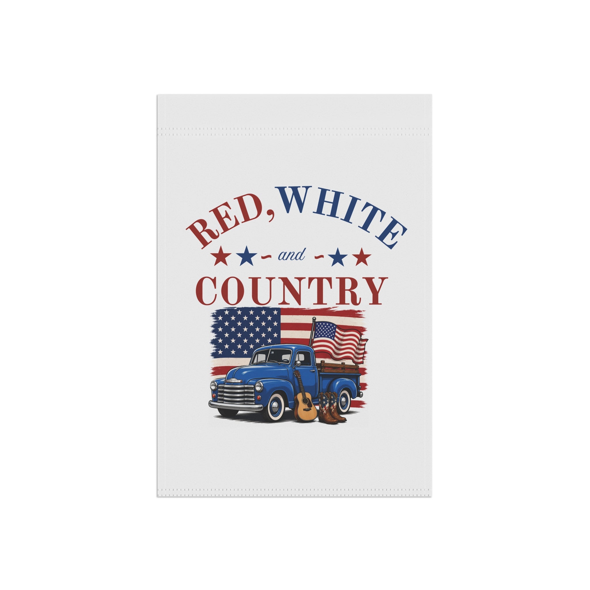 Red, White and Country Garden Flag — Patriotic Truck & Guitar House Banner