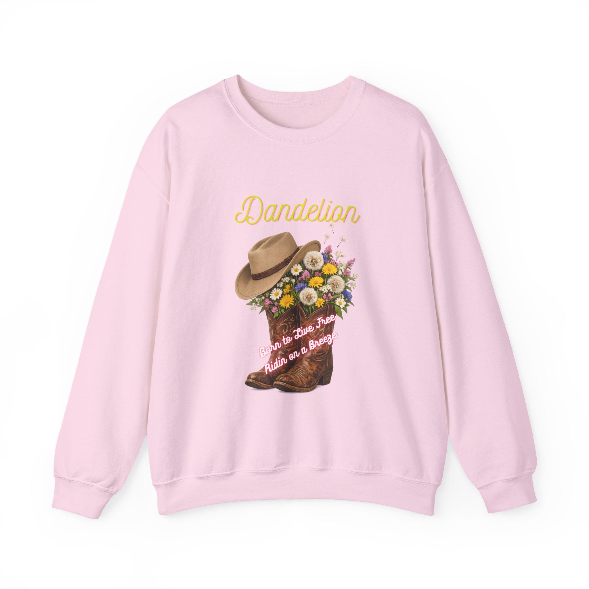 Dandelion Cowboy Boots & Hat Sweatshirt — Floral Western Crewneck