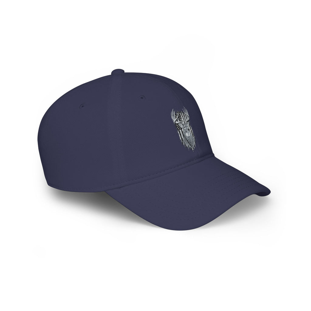 Low Profile Baseball Cap with Silver Viking Helmet Embroidery