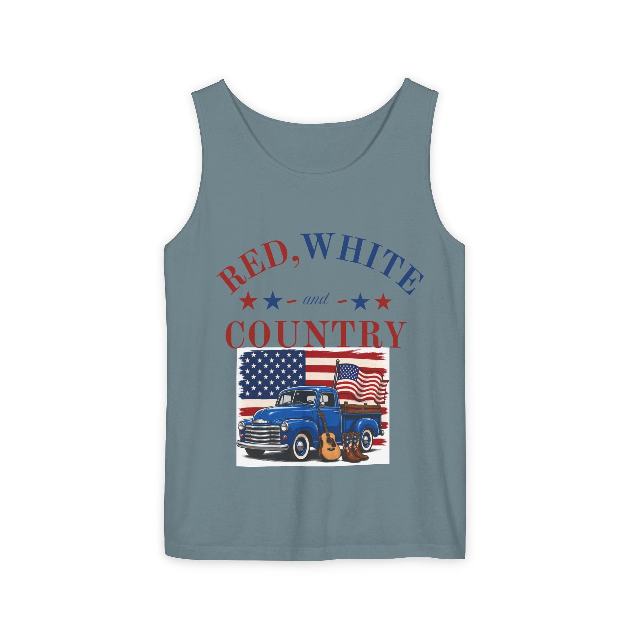 Patriotic Tank Top – "Red, White and Country" Vintage Truck | "Land of the Free" 4th of July Tank
