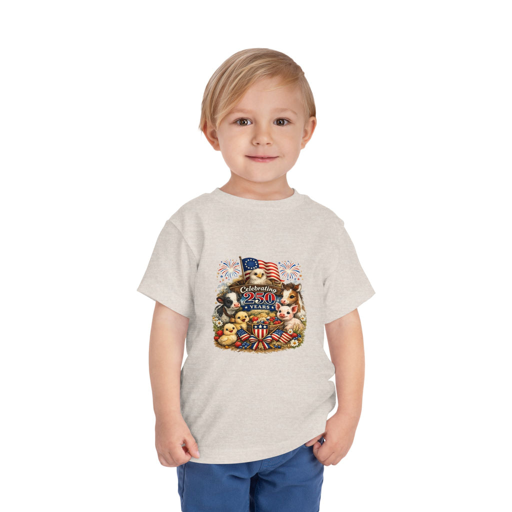 Toddler Tee — "Celebrating 250 Years" Patriotic Animals 4th of July Shirt