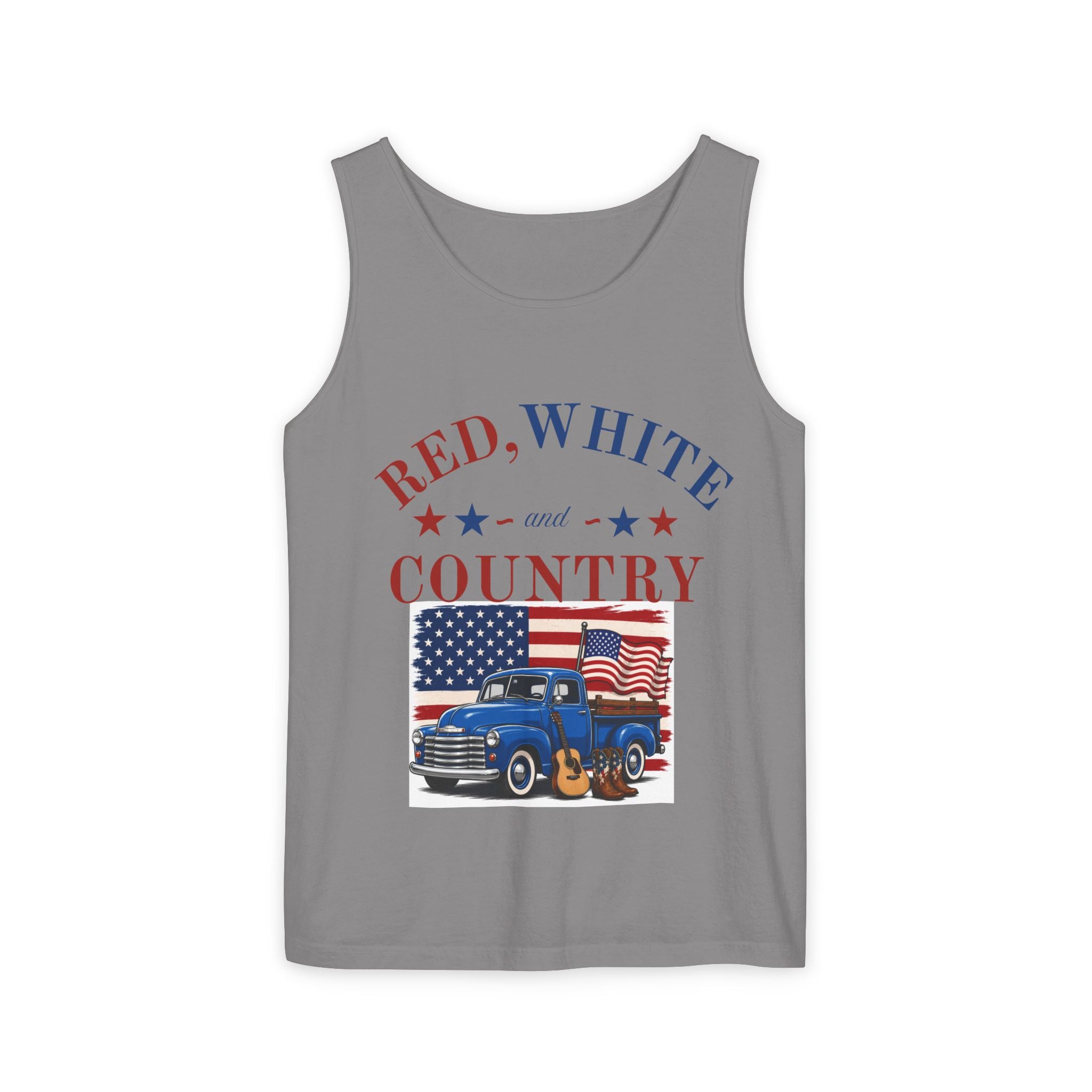 Patriotic Tank Top – "Red, White and Country" Vintage Truck | "Land of the Free" 4th of July Tank