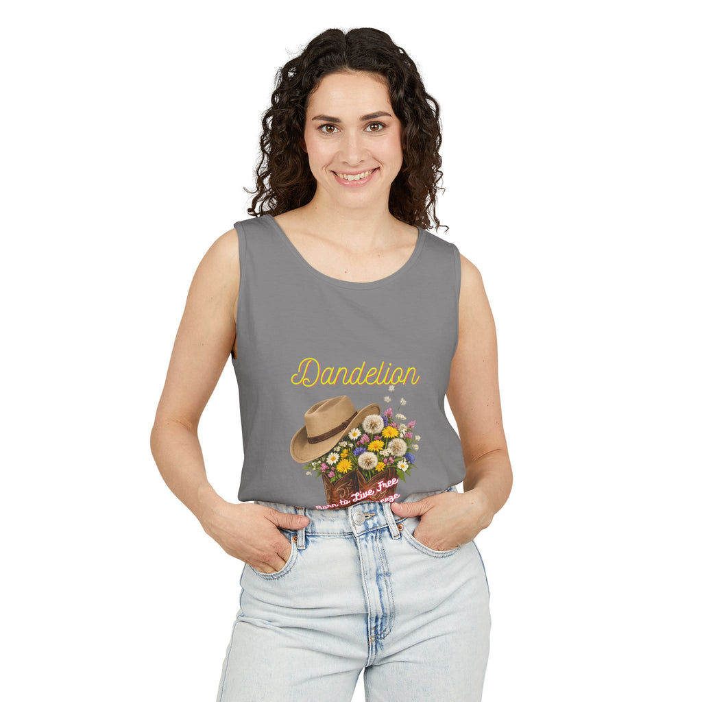 Dandelion Cowboy Boot Tank Top — Floral Western Graphic Summer Tee