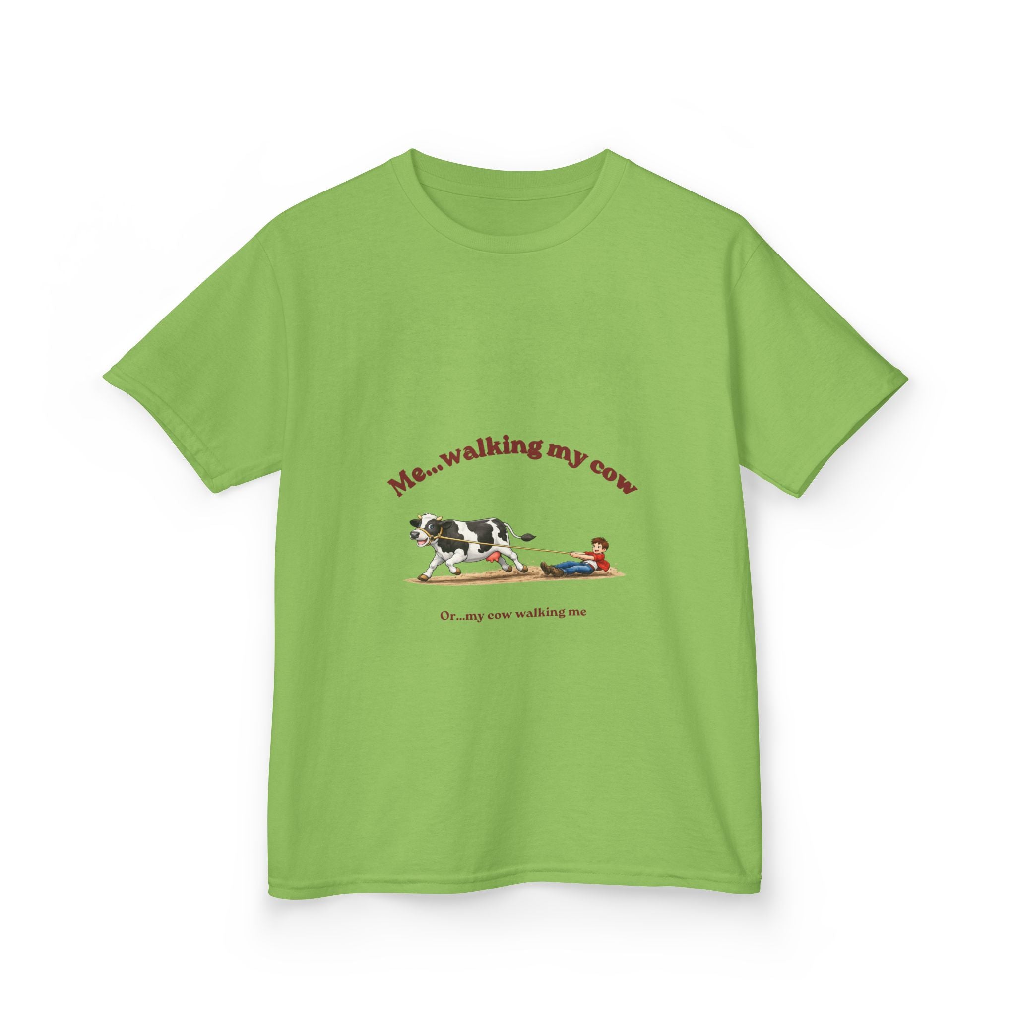 Kids T‑Shirt — “Me walking my cow” Cute Farm Animal Tee for Children-boy