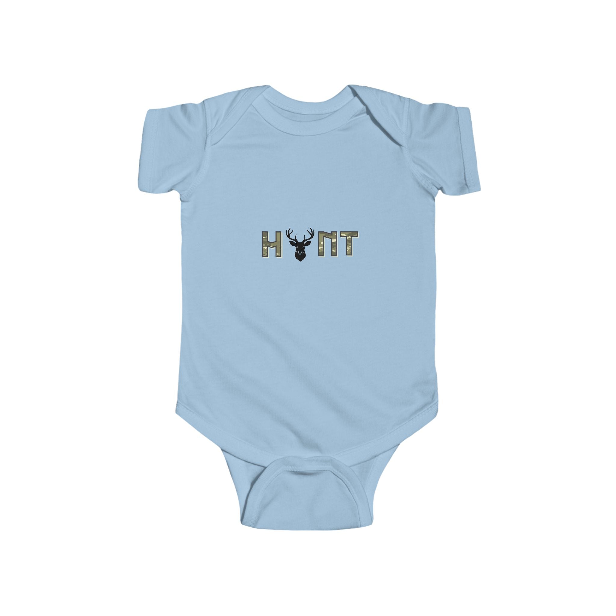 Infant Bodysuit “HUNT” Camo Deer Graphic - Baby Boy Girl Hunting Tee