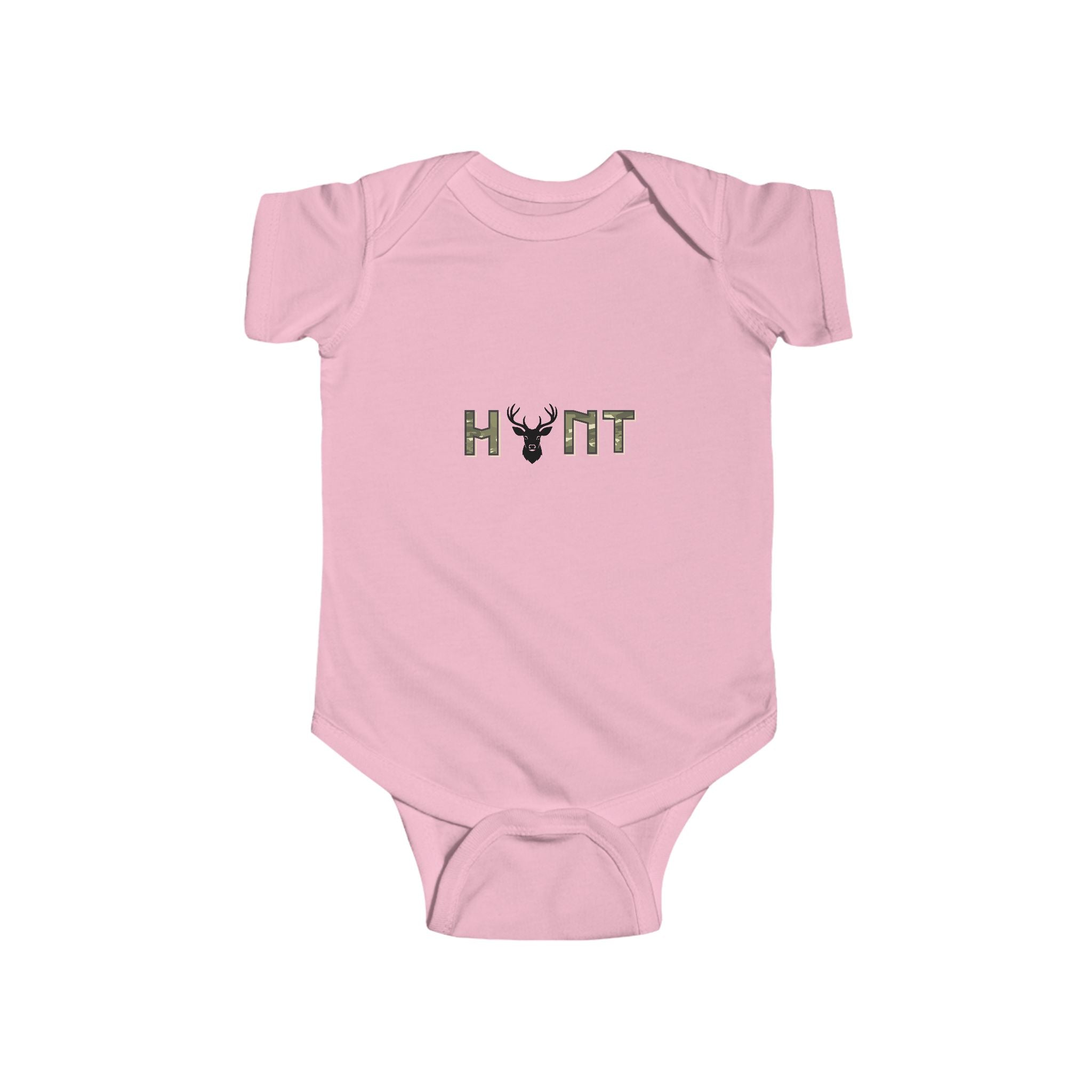 Infant Bodysuit “HUNT” Camo Deer Graphic - Baby Boy Girl Hunting Tee