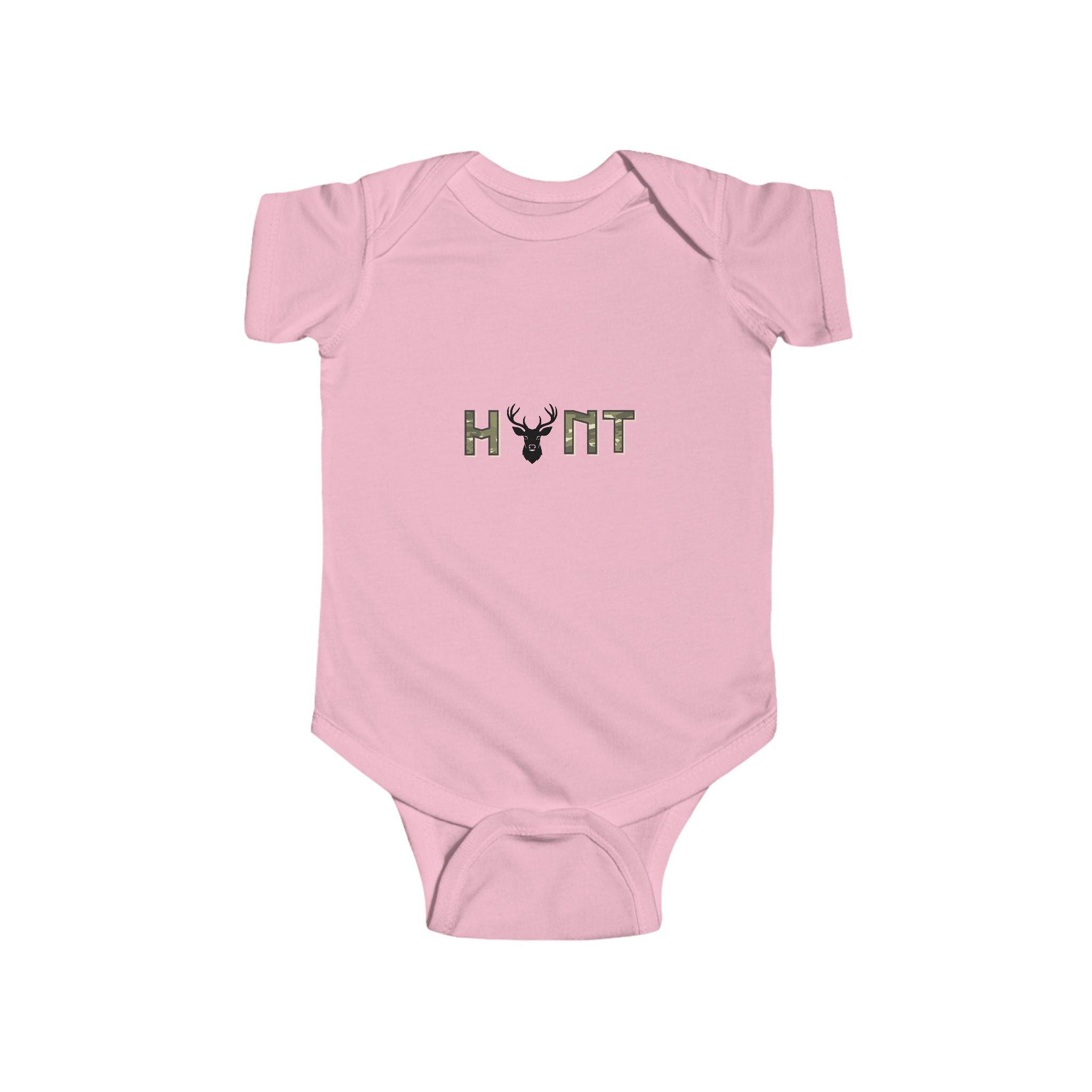 Infant Bodysuit “HUNT” Camo Deer Graphic - Baby Boy Girl Hunting Tee