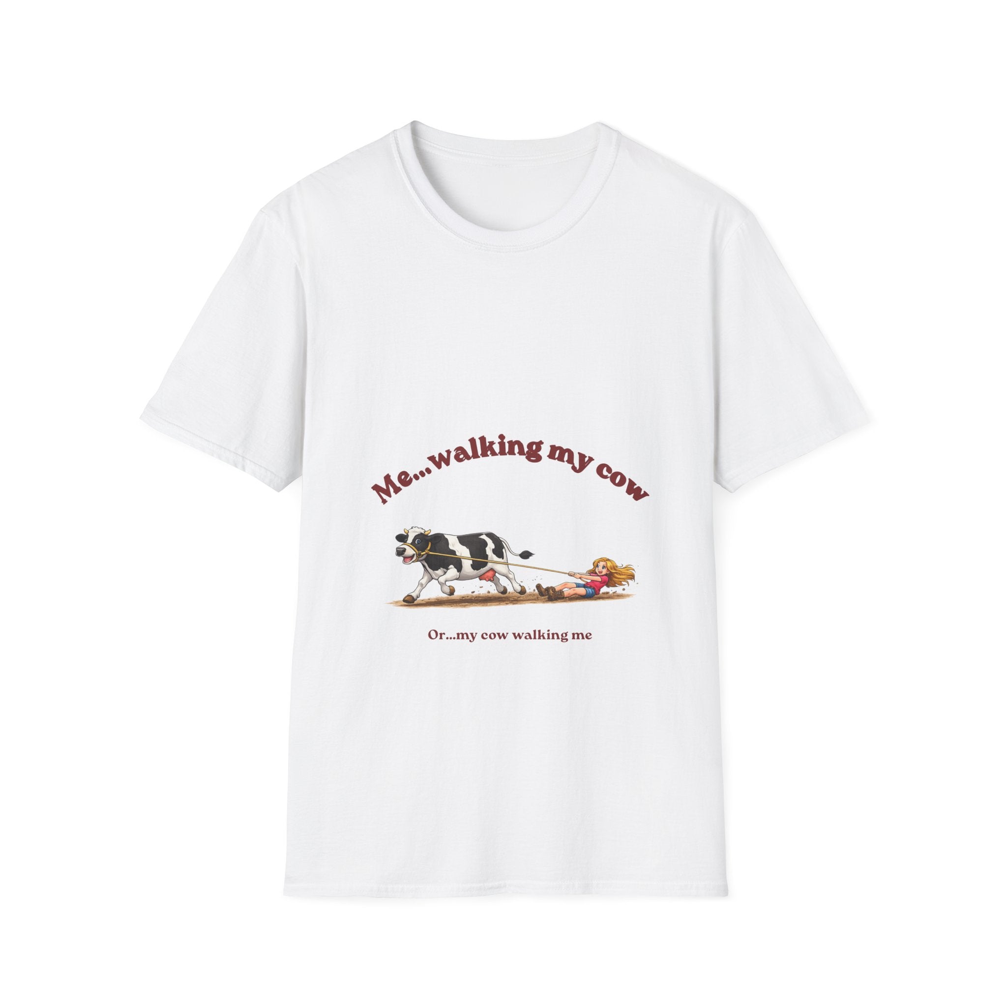 Cow Walking T-Shirt — "Me...walking my cow" Cute Farm Animal Tee-girl
