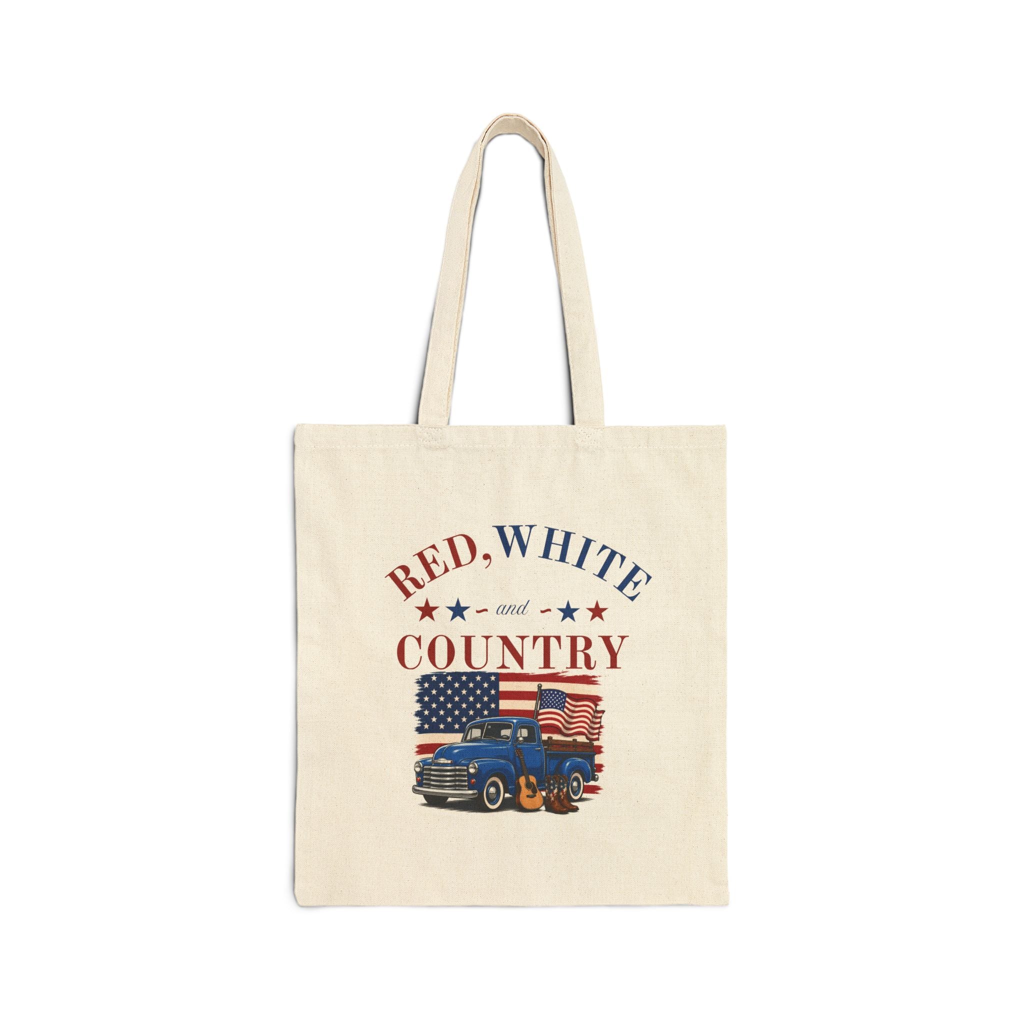 Patriotic Canvas Tote Bag – “Red, White and Country” / “Land of the Free” USA Market Tote