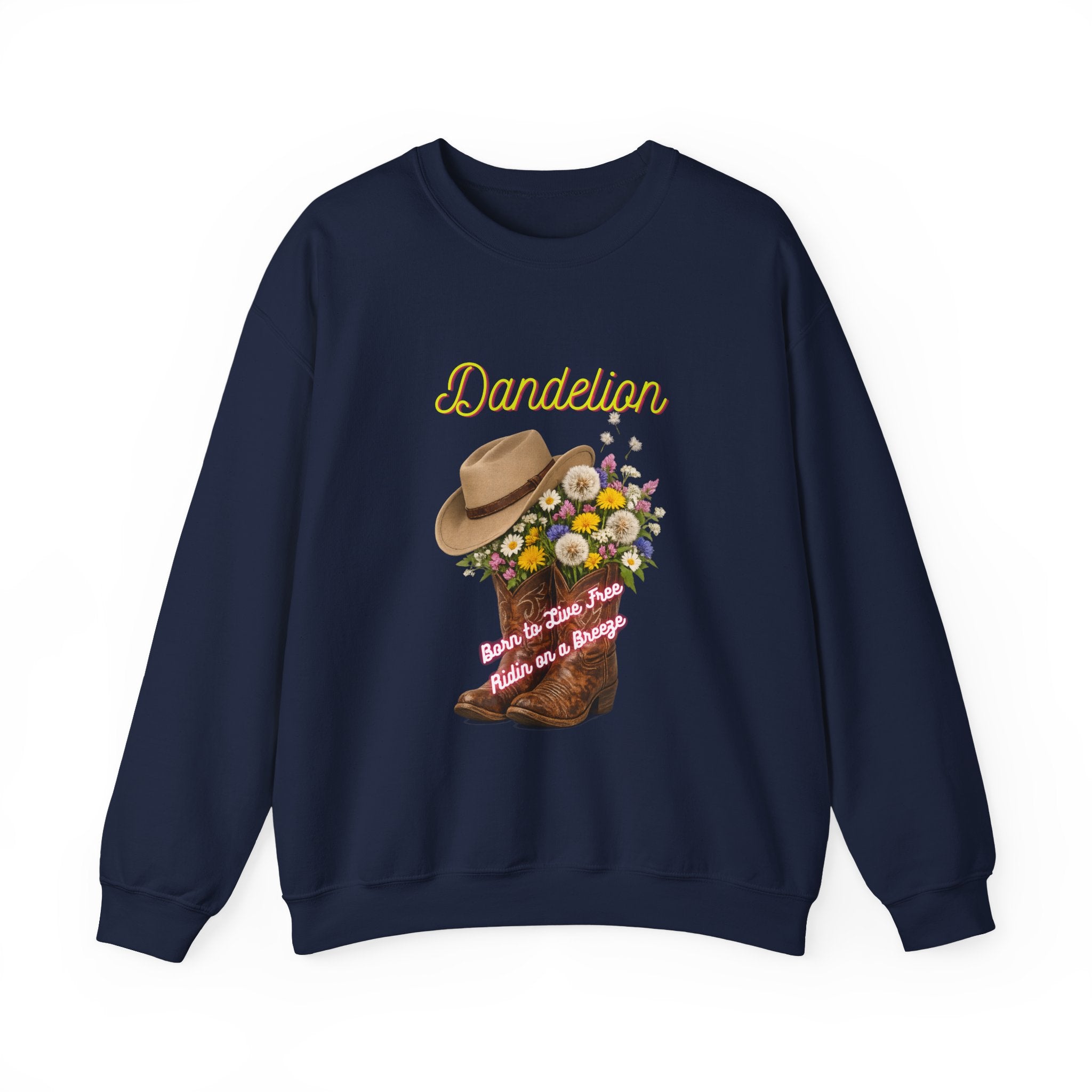 Dandelion Cowboy Boots & Hat Sweatshirt — Floral Western Crewneck