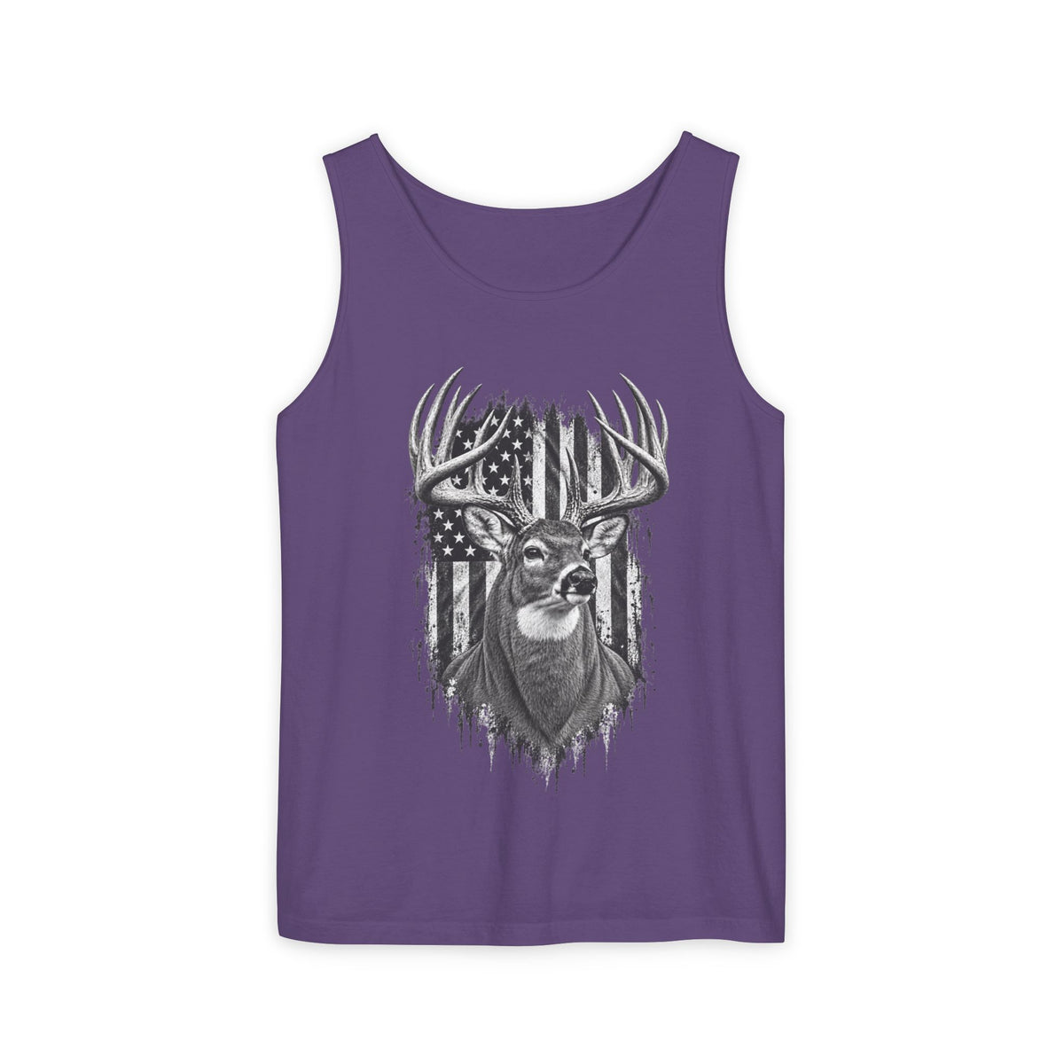 Buck Deer American Flag Tank Top, Garment-Dyed Cotton, Relaxed Fit