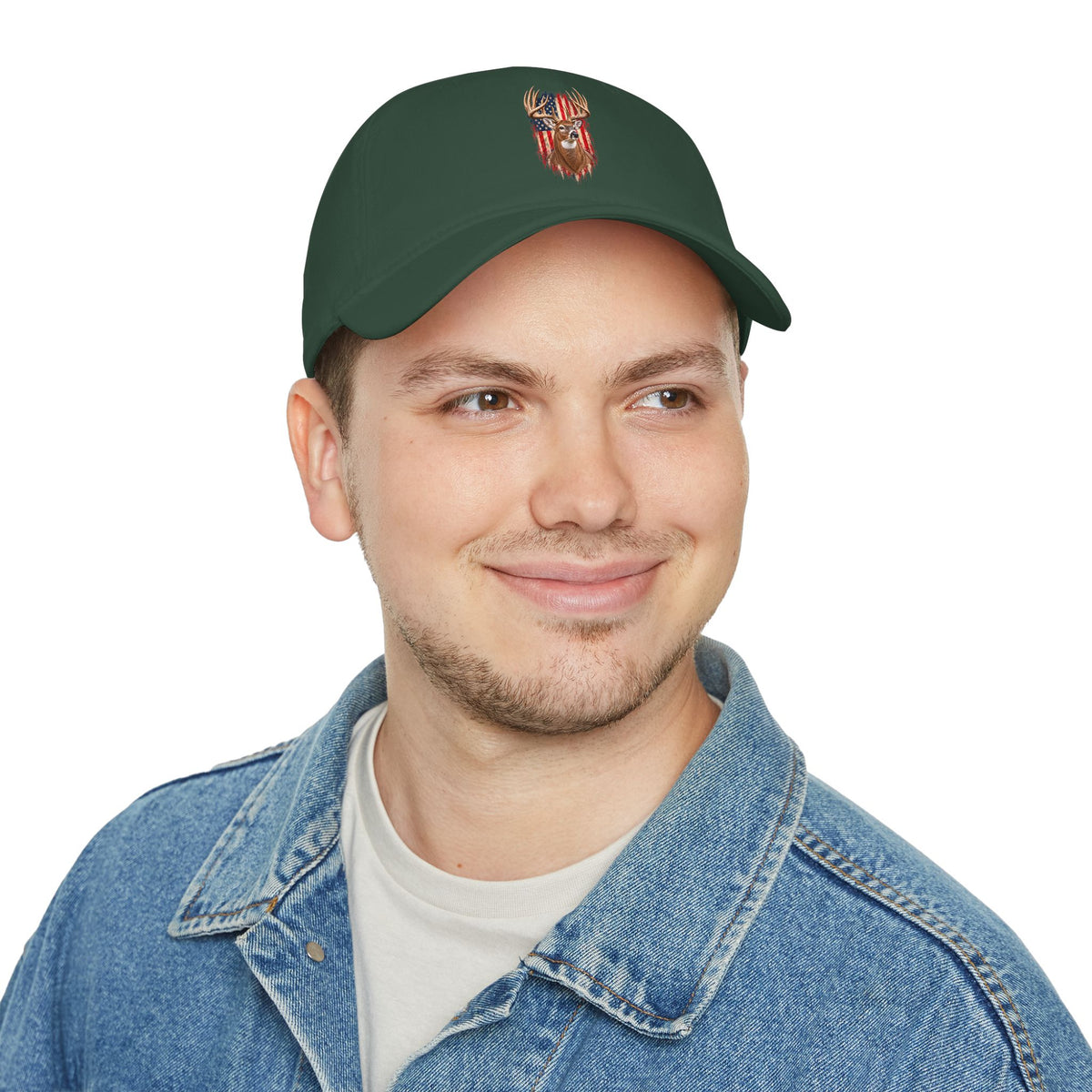 Whitetail Buck American Flag Hat, Adjustable Cotton Dad Cap