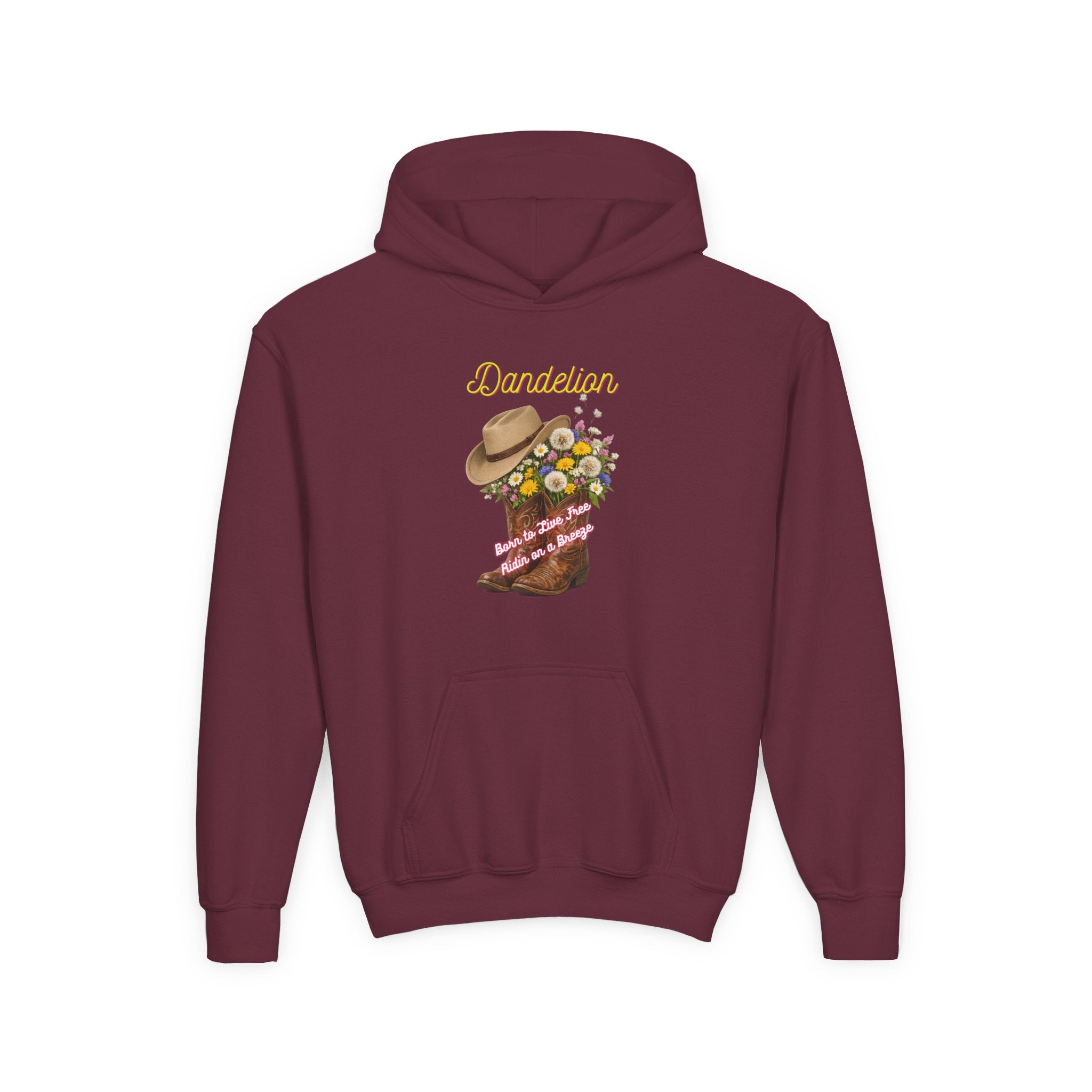Youth Dandelion Cowboy Boot Hoodie - Floral Western Kids Sweatshirt