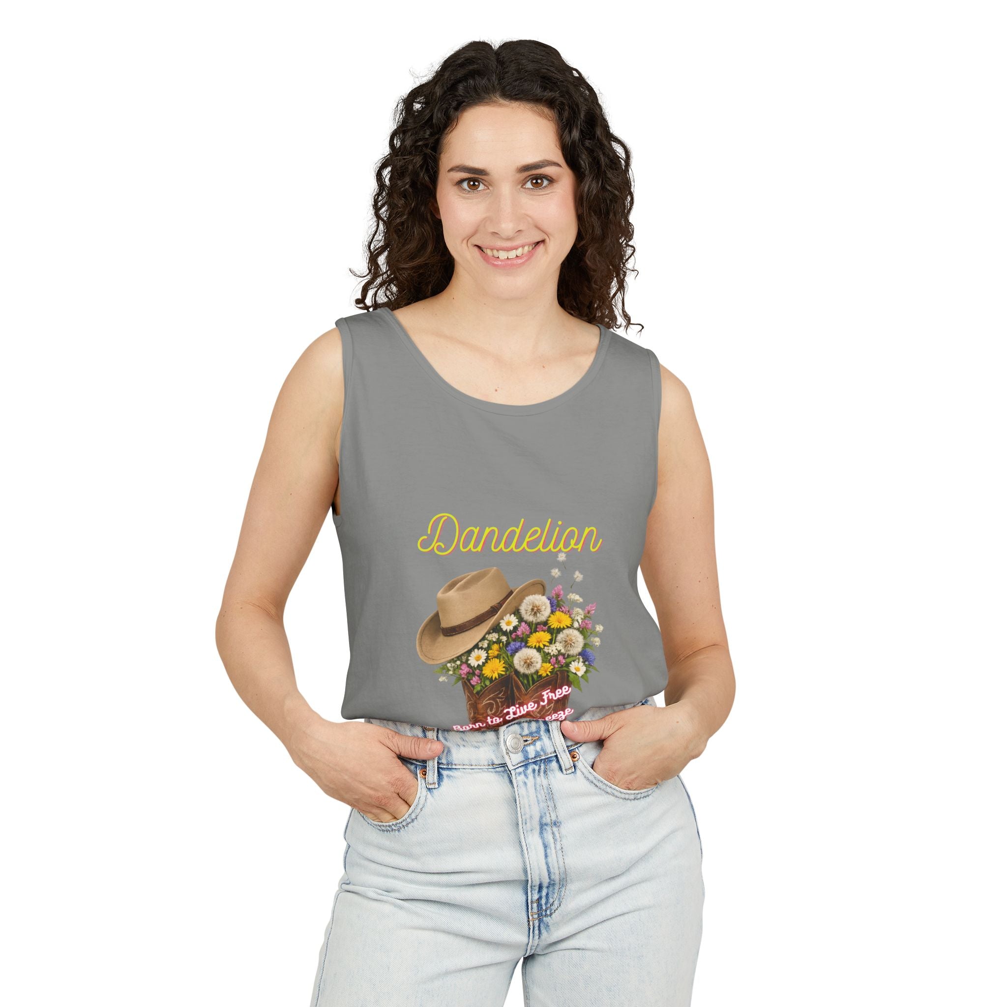 Dandelion Cowboy Boot Tank Top — Floral Western Graphic Summer Tee