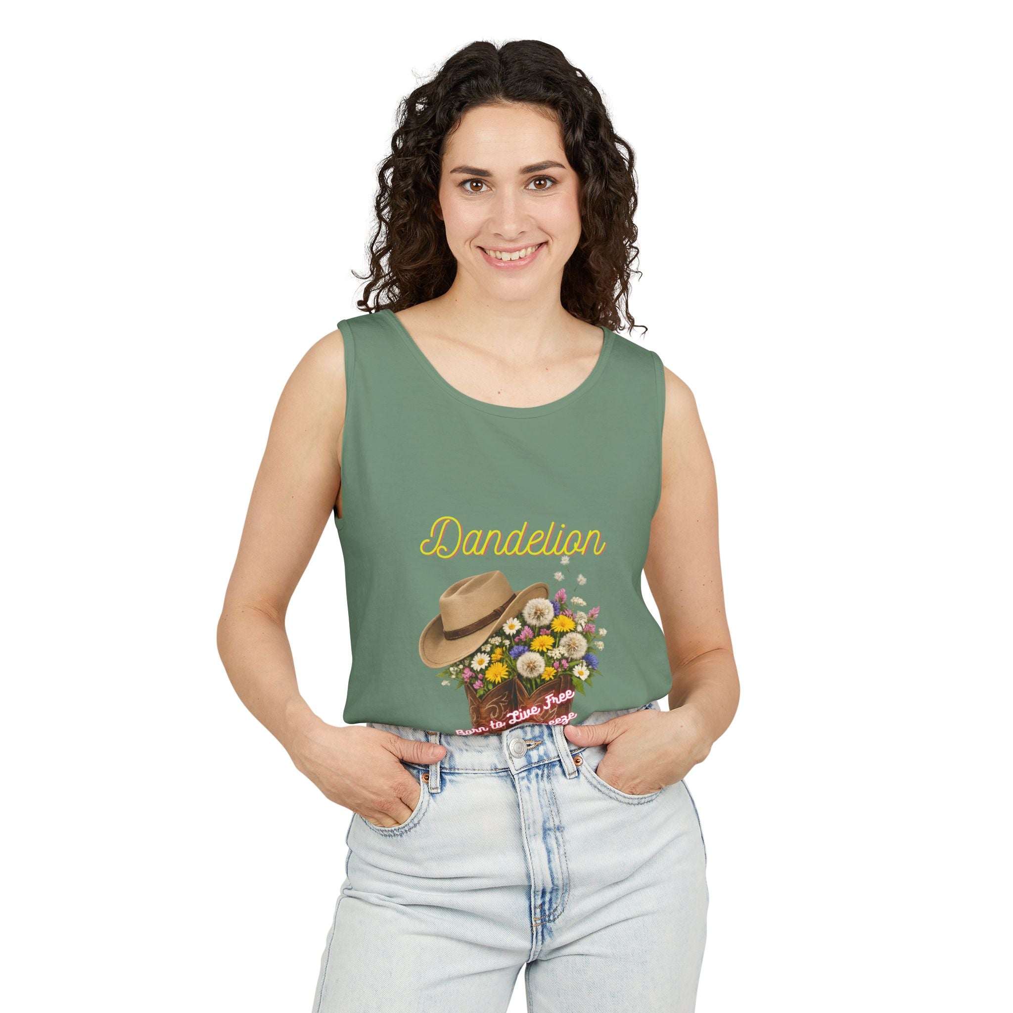 Dandelion Cowboy Boot Tank Top — Floral Western Graphic Summer Tee