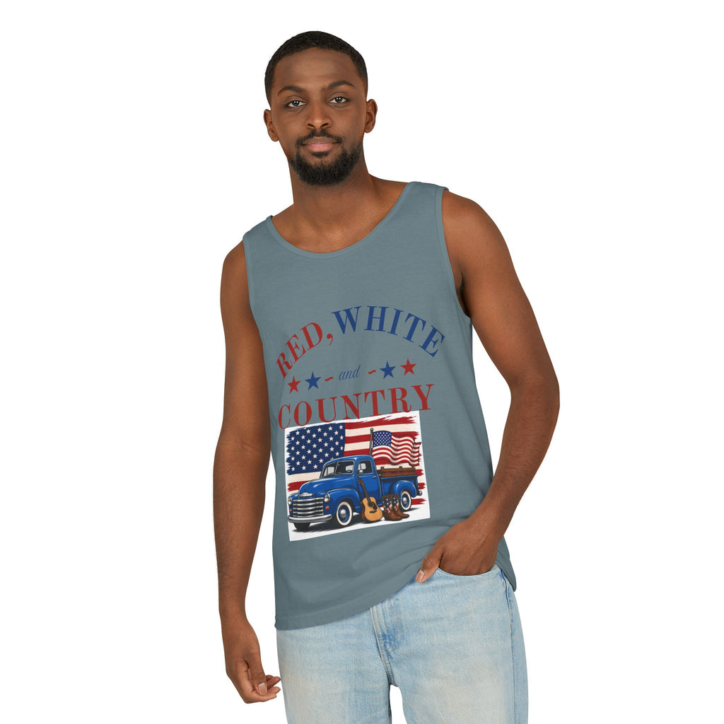 Patriotic Tank Top – "Red, White and Country" Vintage Truck | "Land of the Free" 4th of July Tank