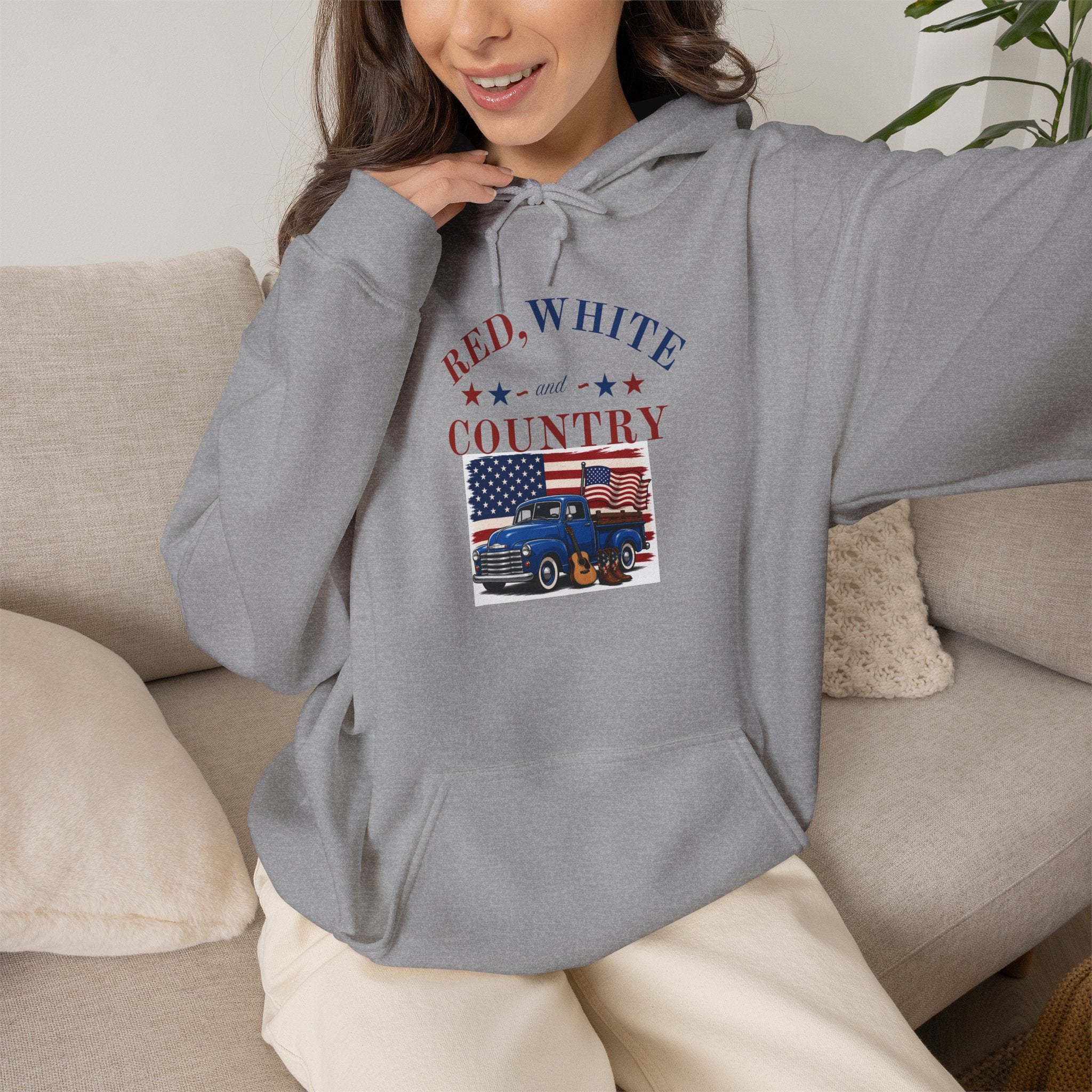 Patriotic Truck Hoodie — "Red White Country" / "Land of the Free, Home of the Brave"