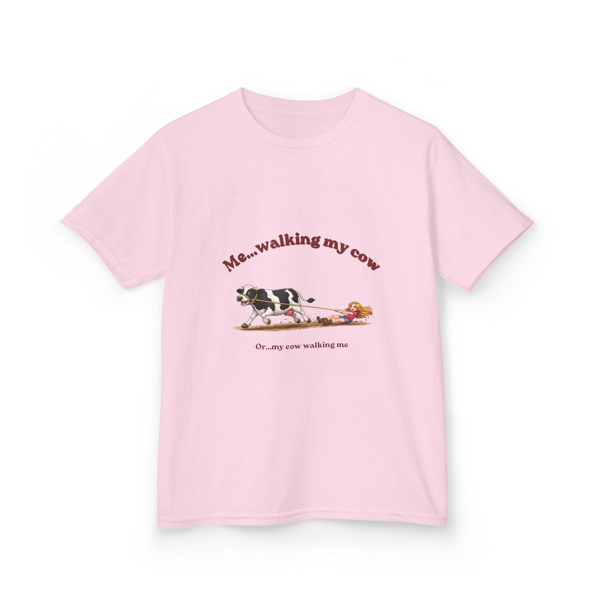 Kids T-Shirt — "Me...walking my cow" Cute Cow Walk Graphic Tee for Animal-Loving Children-girl