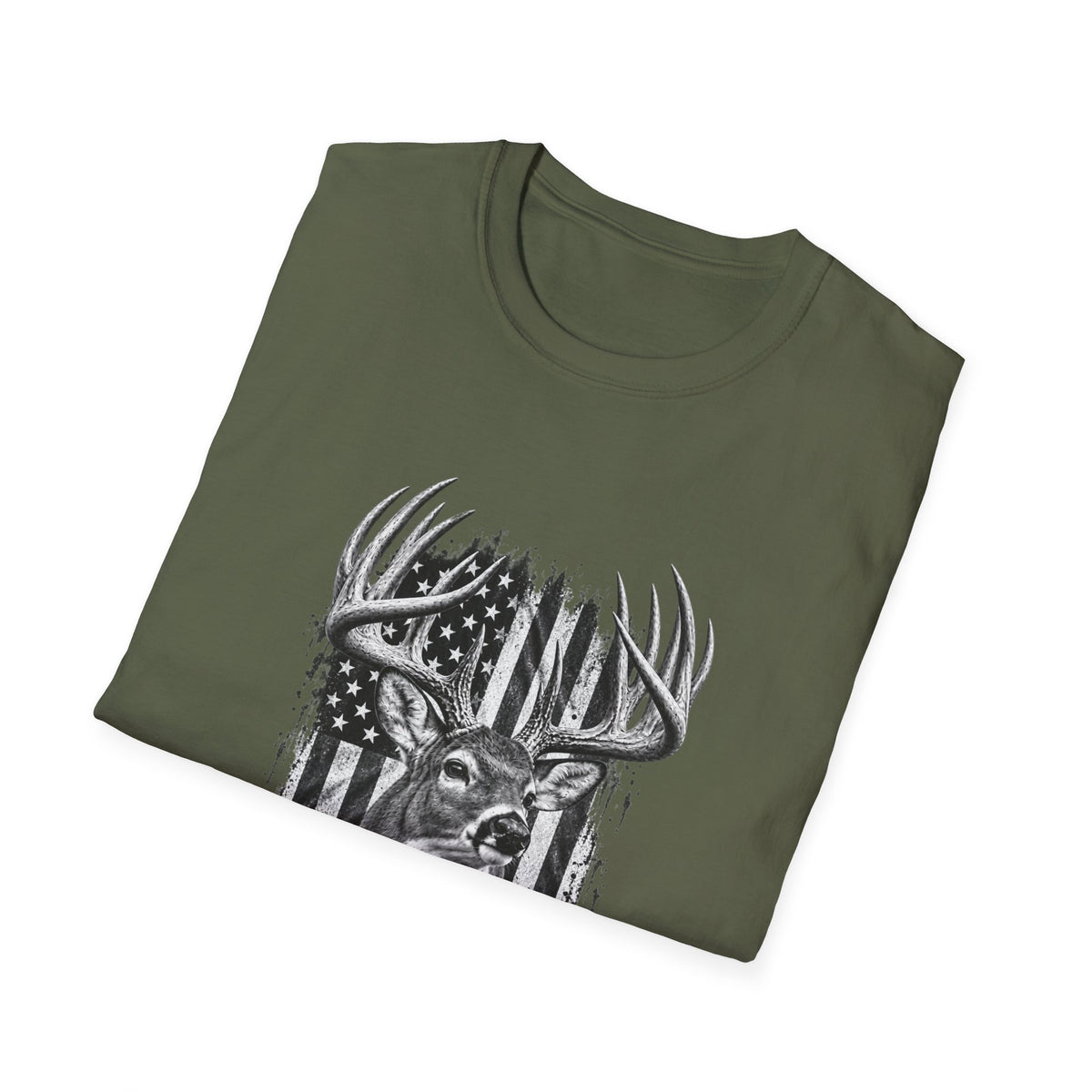 Buck Hunting T-Shirt, Distressed American Flag Deer Graphic Tee, Adult Classic Fit
