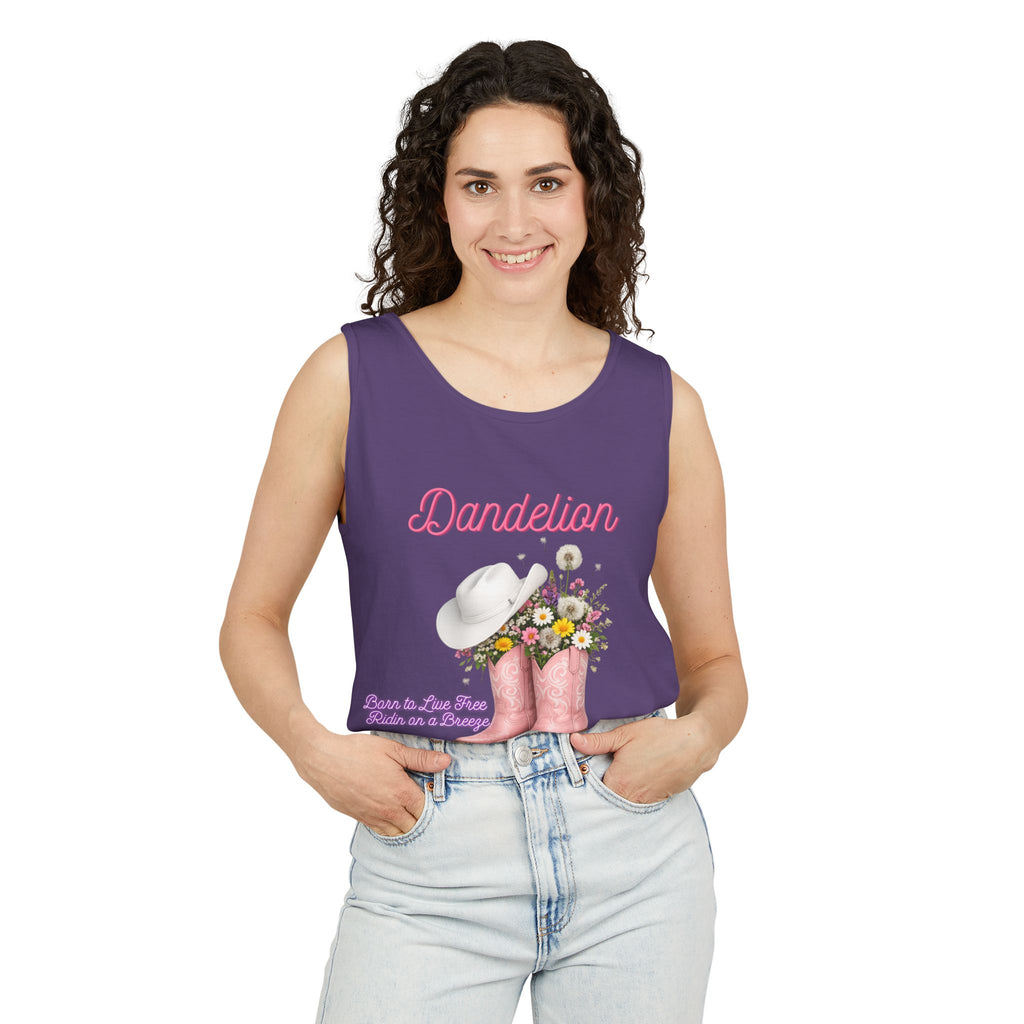 Dandelion Pink Cowboy Boots Tank Top — Floral Western Summer Tee
