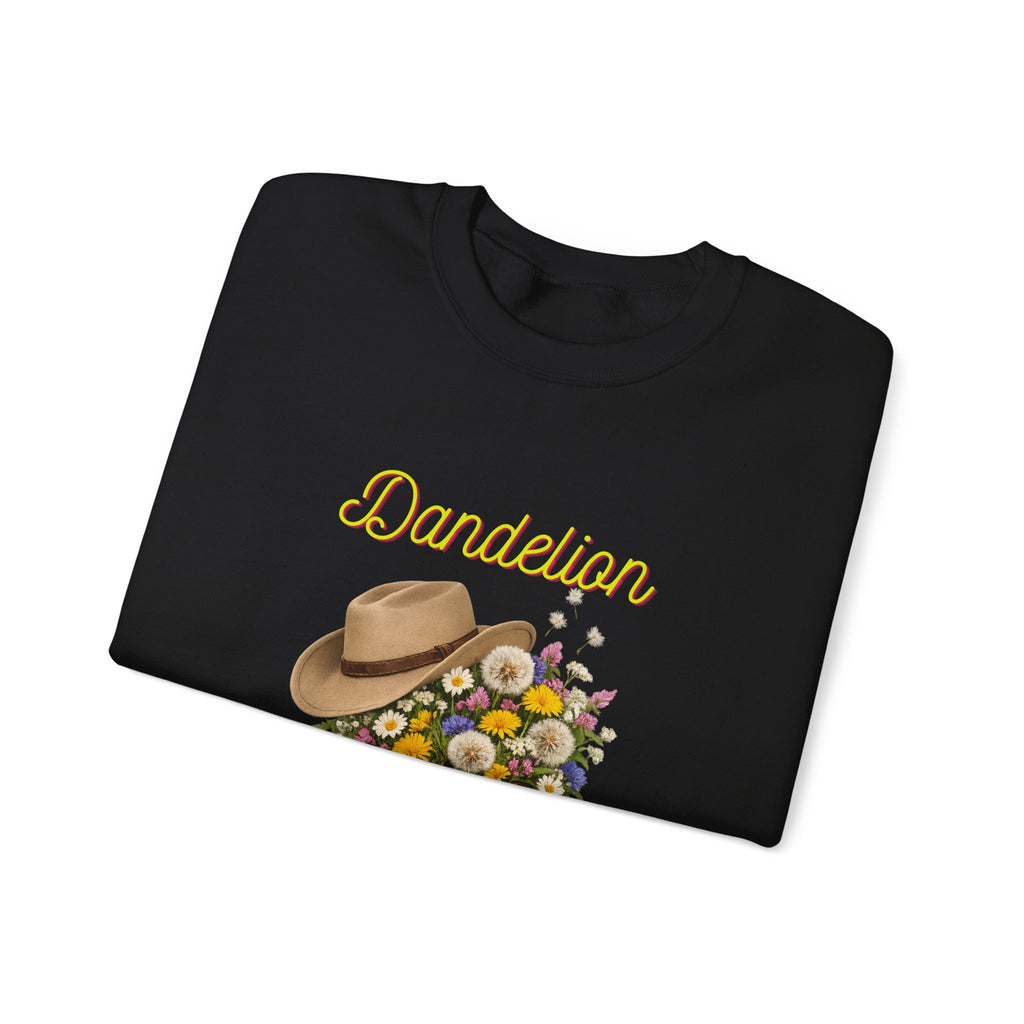 Dandelion Cowboy Boots & Hat Sweatshirt — Floral Western Crewneck