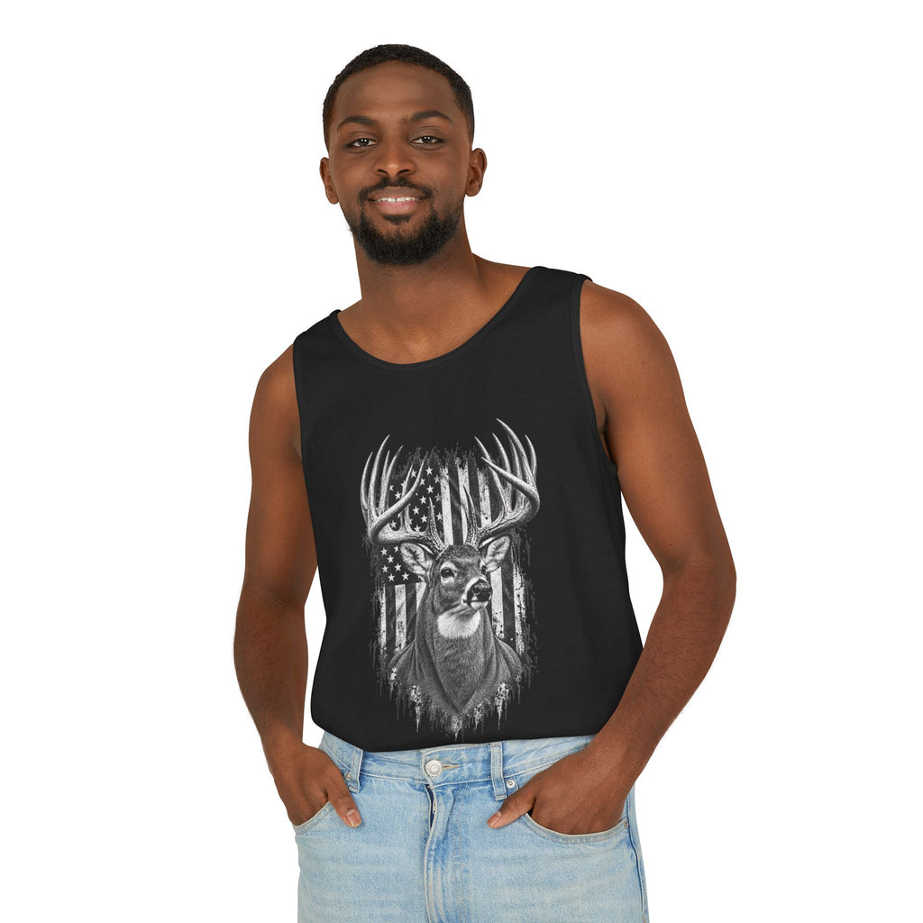 Buck Deer American Flag Tank Top, Garment-Dyed Cotton, Relaxed Fit