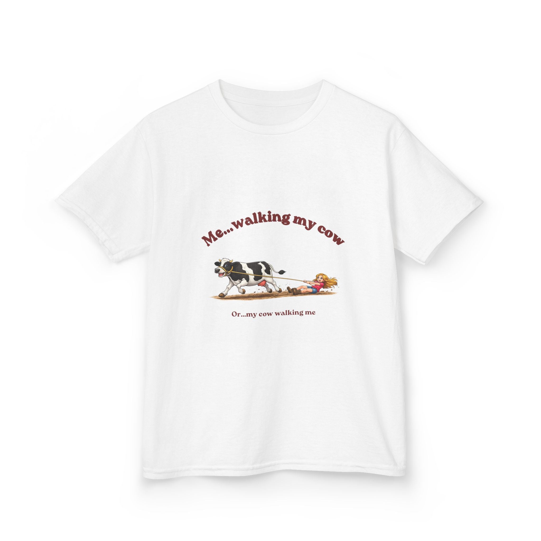 Kids T-Shirt — "Me...walking my cow" Cute Cow Walk Graphic Tee for Animal-Loving Children-girl
