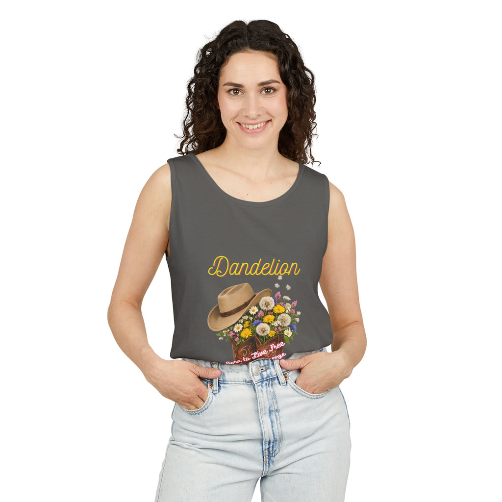 Dandelion Cowboy Boot Tank Top — Floral Western Graphic Summer Tee