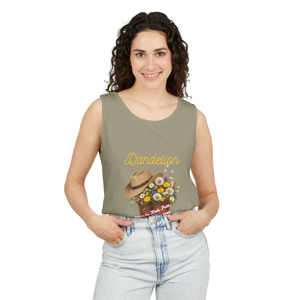 Dandelion Cowboy Boot Tank Top — Floral Western Graphic Summer Tee