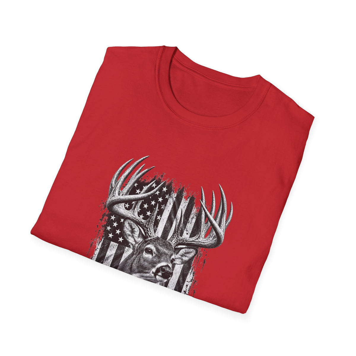 Buck Hunting T-Shirt, Distressed American Flag Deer Graphic Tee, Adult Classic Fit